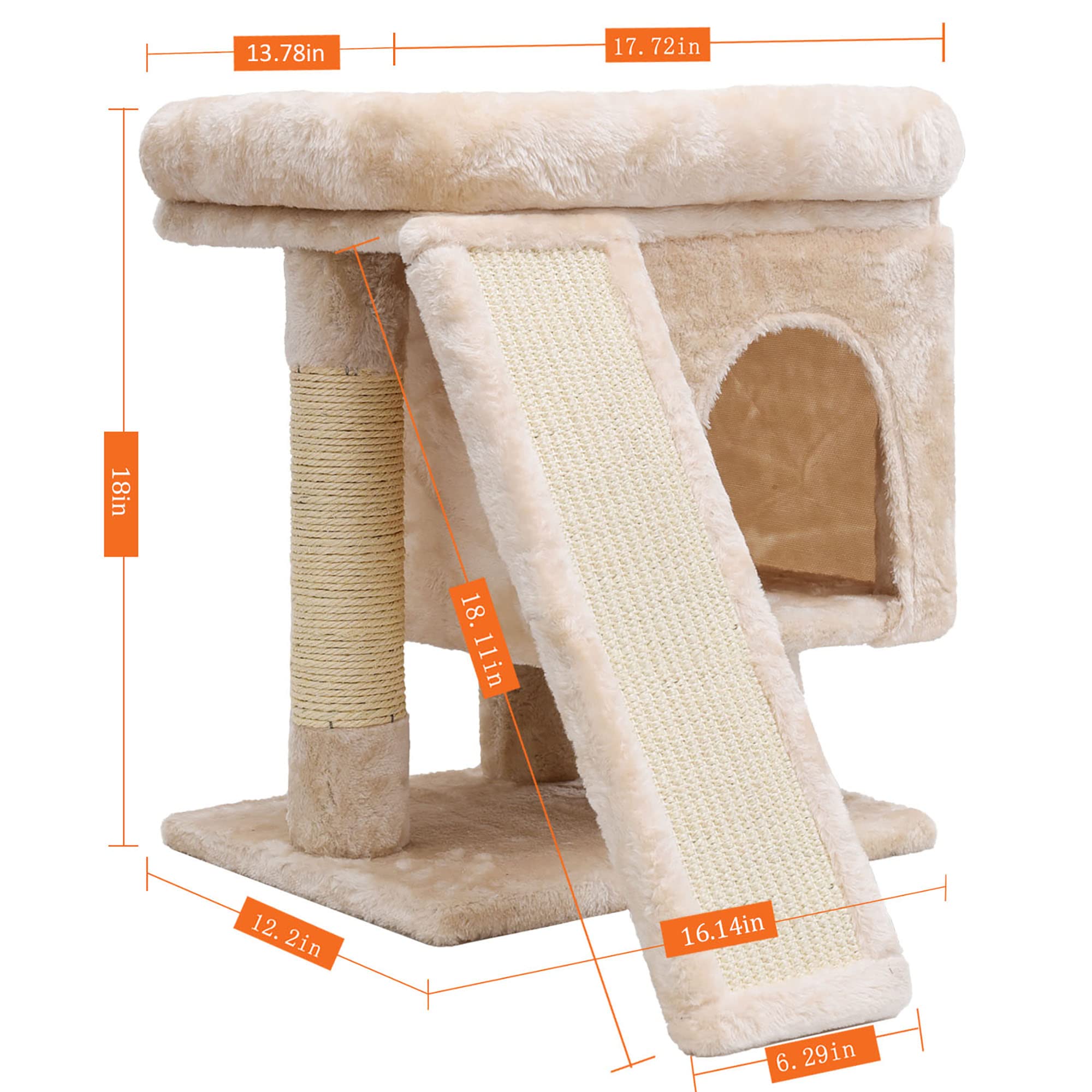 SYANDLVY Cat Tree Condo - Modern Activity Tower with Scratching Post, Light Grey, 18in, Wood