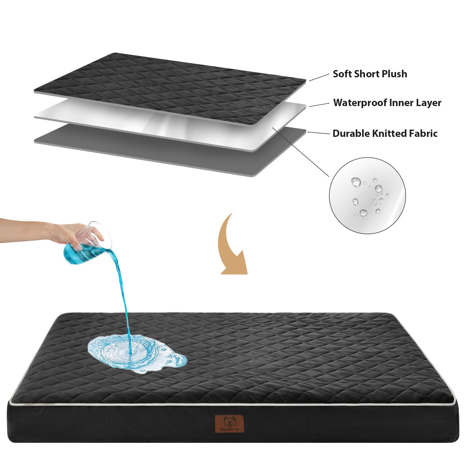 WNPETHOME Orthopedic Dog Bed for Crate, Waterproof Extra Large Dogs Bed with Removable Washable Cover, Multi-Needle Quilting Dog