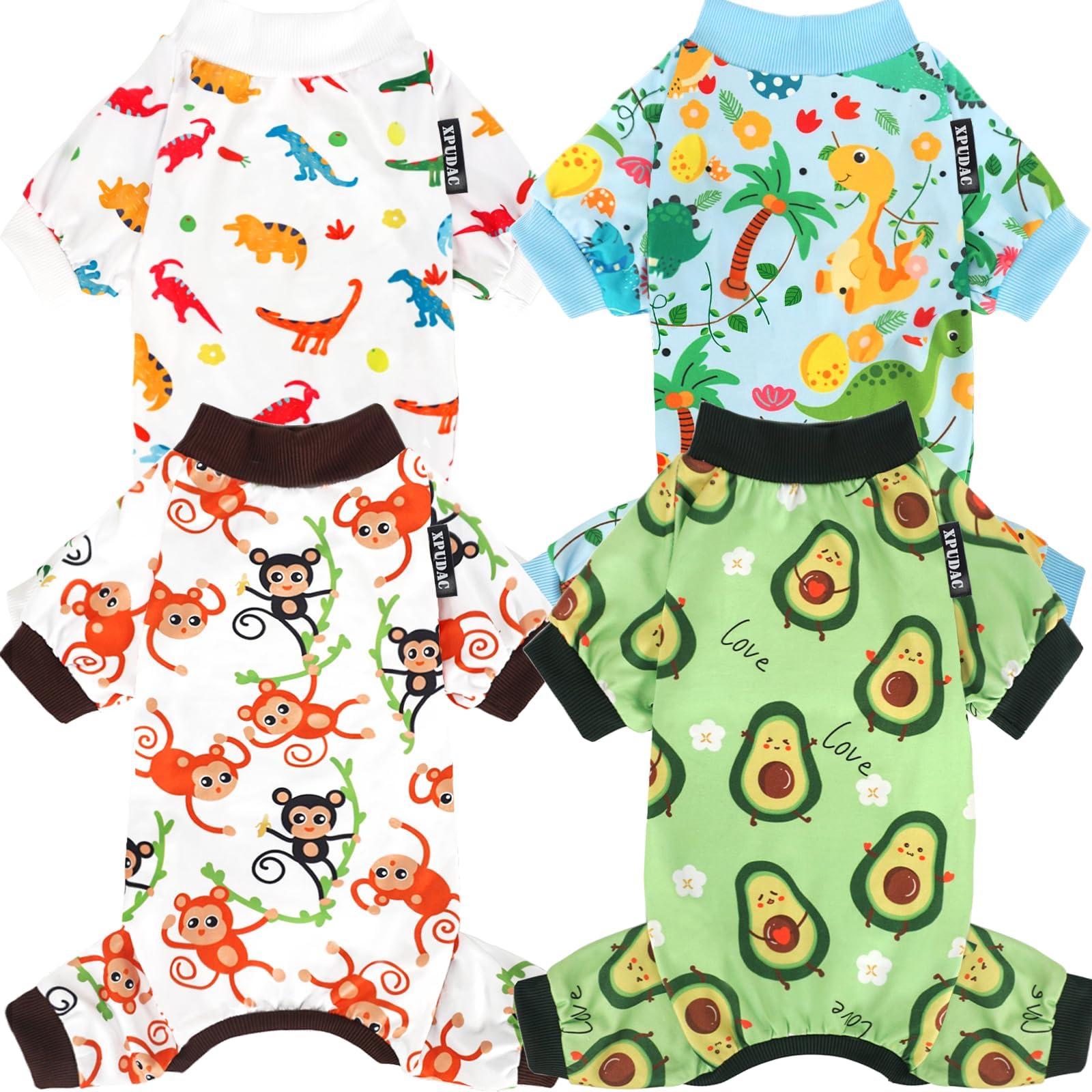 Xpudac 4 Pack Dog Pajamas Soft Strechy Summer Doggie Clothes For Small Medium Dogs Boy Girl Cat Apparel-L