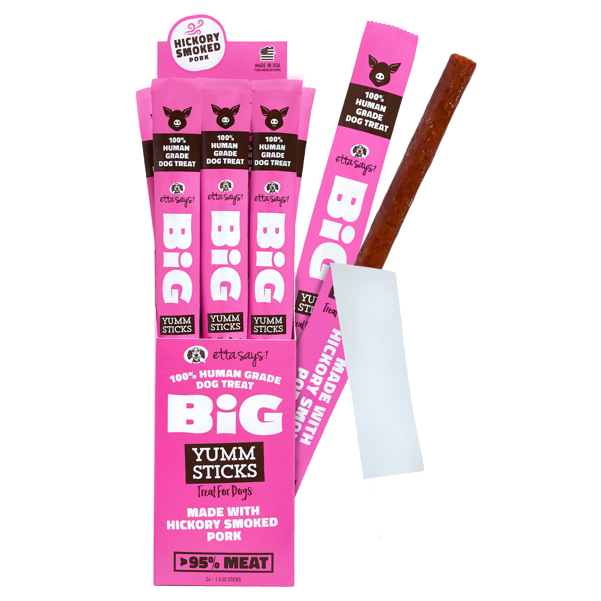 etta says! Big Yumm Sticks - Real Meat Pork Dog Jerky Treats - Human Grade - Made in The USA (24 Count Pack of 1)