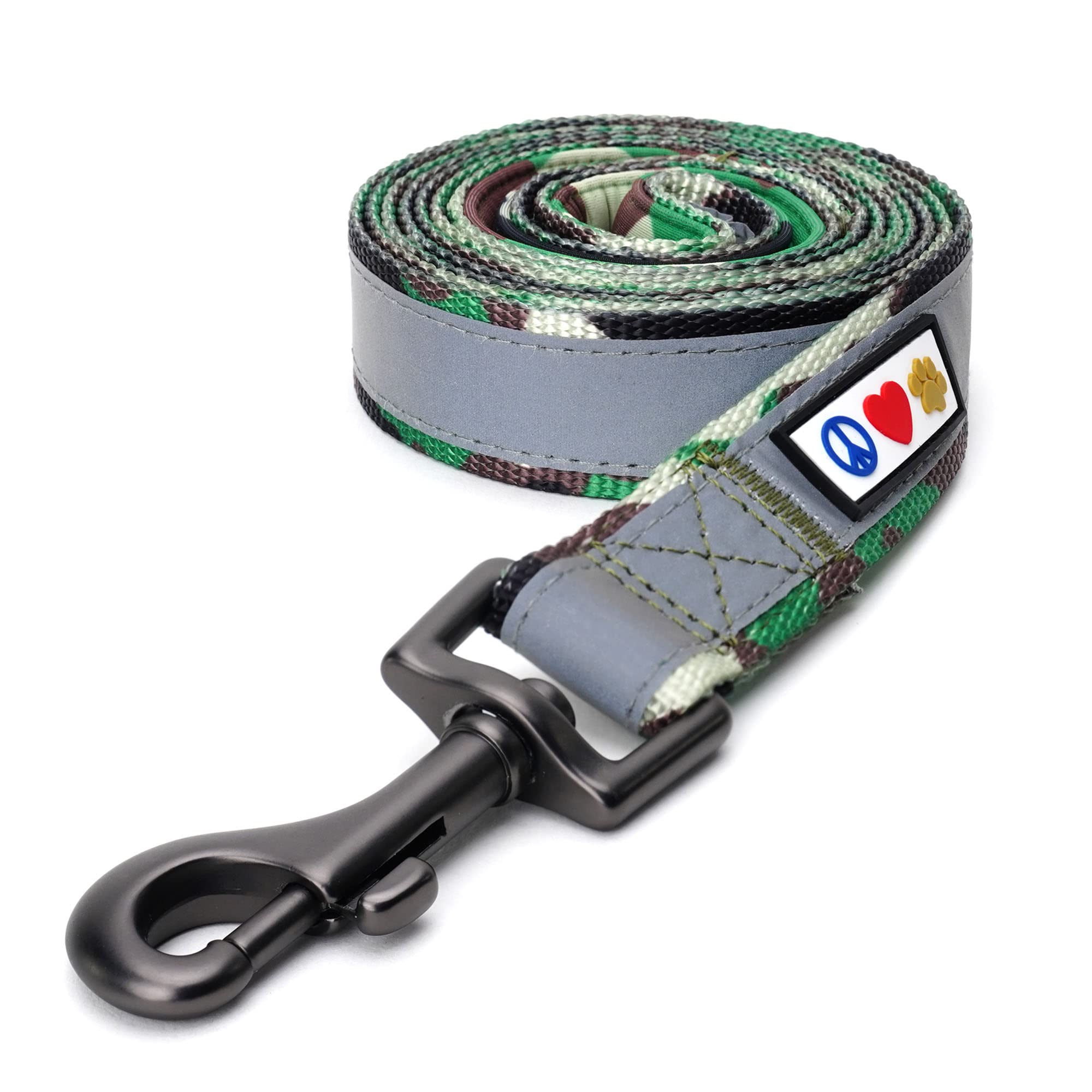 Pawtitas 6 FT Padded Dog Leash with Comfortable Neoprene Padding Handle - Camo Green Lead | Medium Reflective Dog Leash with Hig