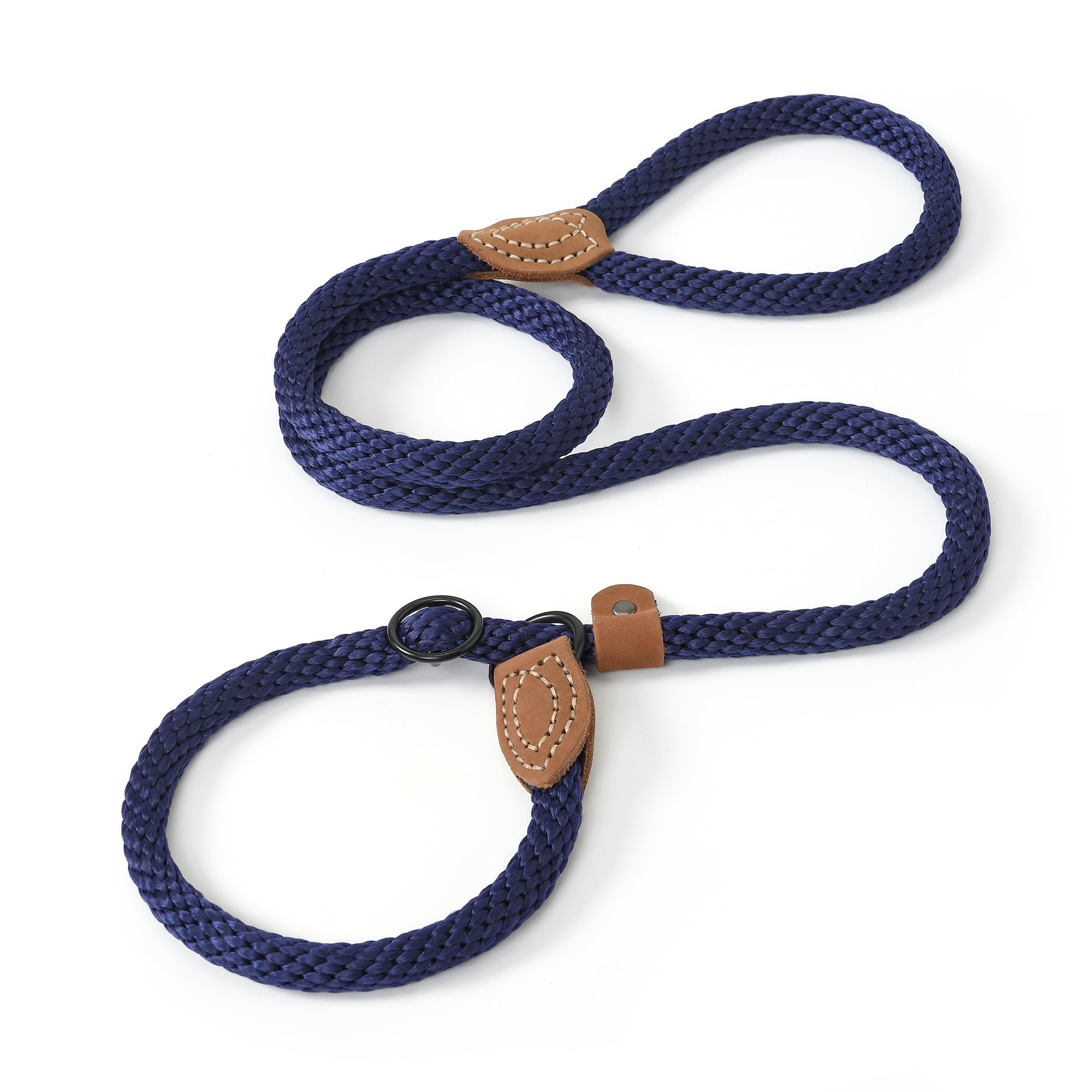 Mile High Life Slip Leads For Dogs | Heavy Duty Dog Training Leash | 6 Feet No Pull Slip Leashes W Leather Tip | Navy Rope Lead For Dogs Outside