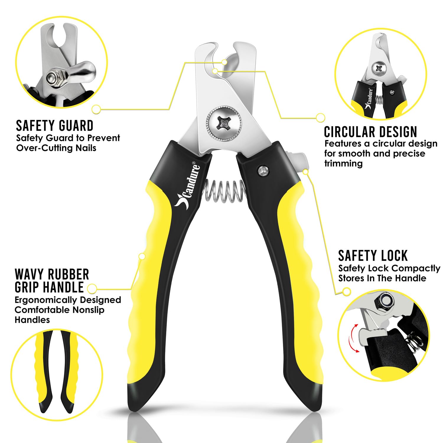 Candure Dog Nail Clippers - Professional Stainless Steel Trimmers for Small to Medium Breeds, Medium Size, Yellow, Model GB