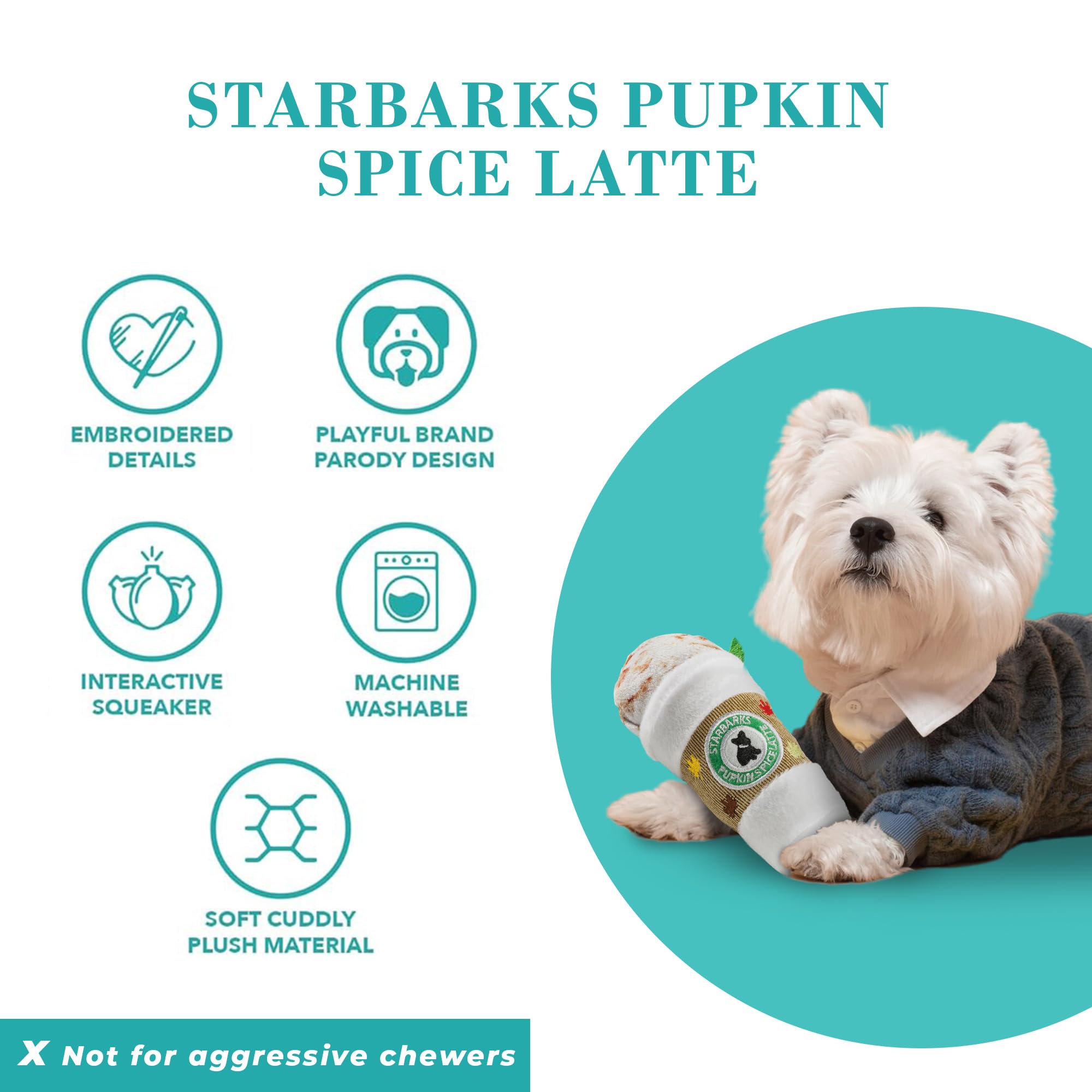 Haute Diggity Dog Starbarks Pupkin Spice Latte, Plush Designer Dog Toys With Interactive Squeaker, Stimulating Pet Enrichment, M