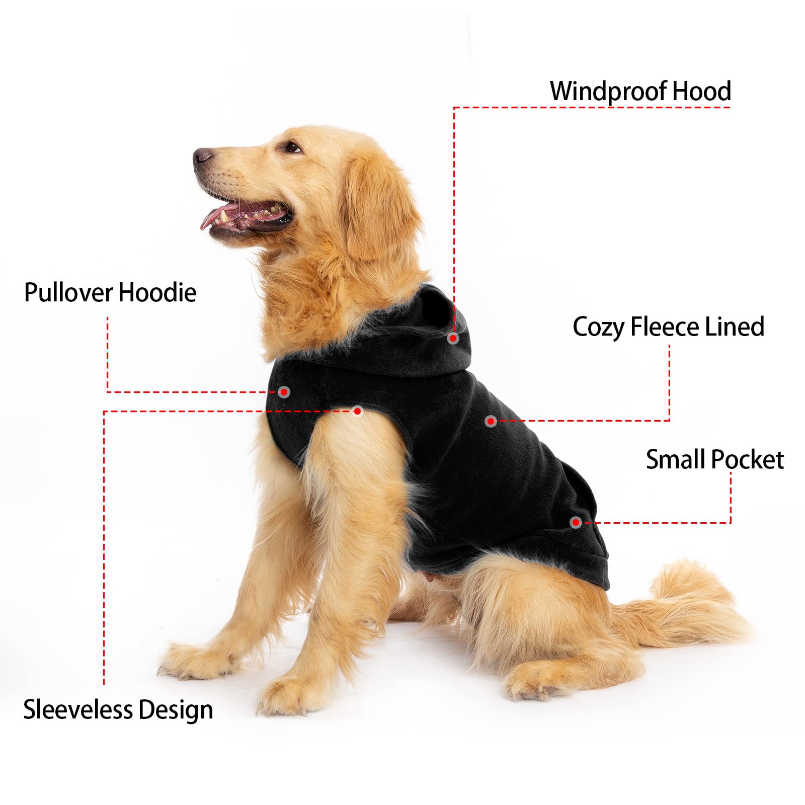 Expawlorer Pet Dog Clothes With Pocket, Polar Fleece Dog Hoodie Fall Cold Winter Sleeveless Sweater With Hat Warm Cozy Sweatshirt For Small To Large Dogs Boy And Girl (Black, L)