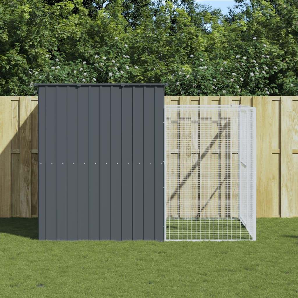 vidaXL Dog House with Run Anthracite 84.3x340.6x71.3 Galvanized Steel