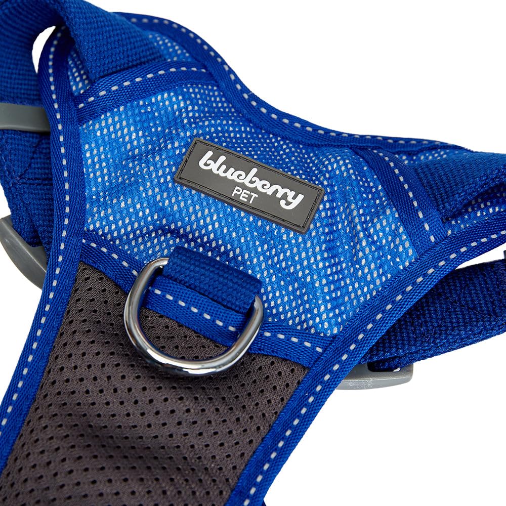Blueberry Soft & Comfy 3M Reflective Dog Vest | Mesh Padded No Pull Harness | Multi-Colored Stripe Blue - Adjustable Reflective