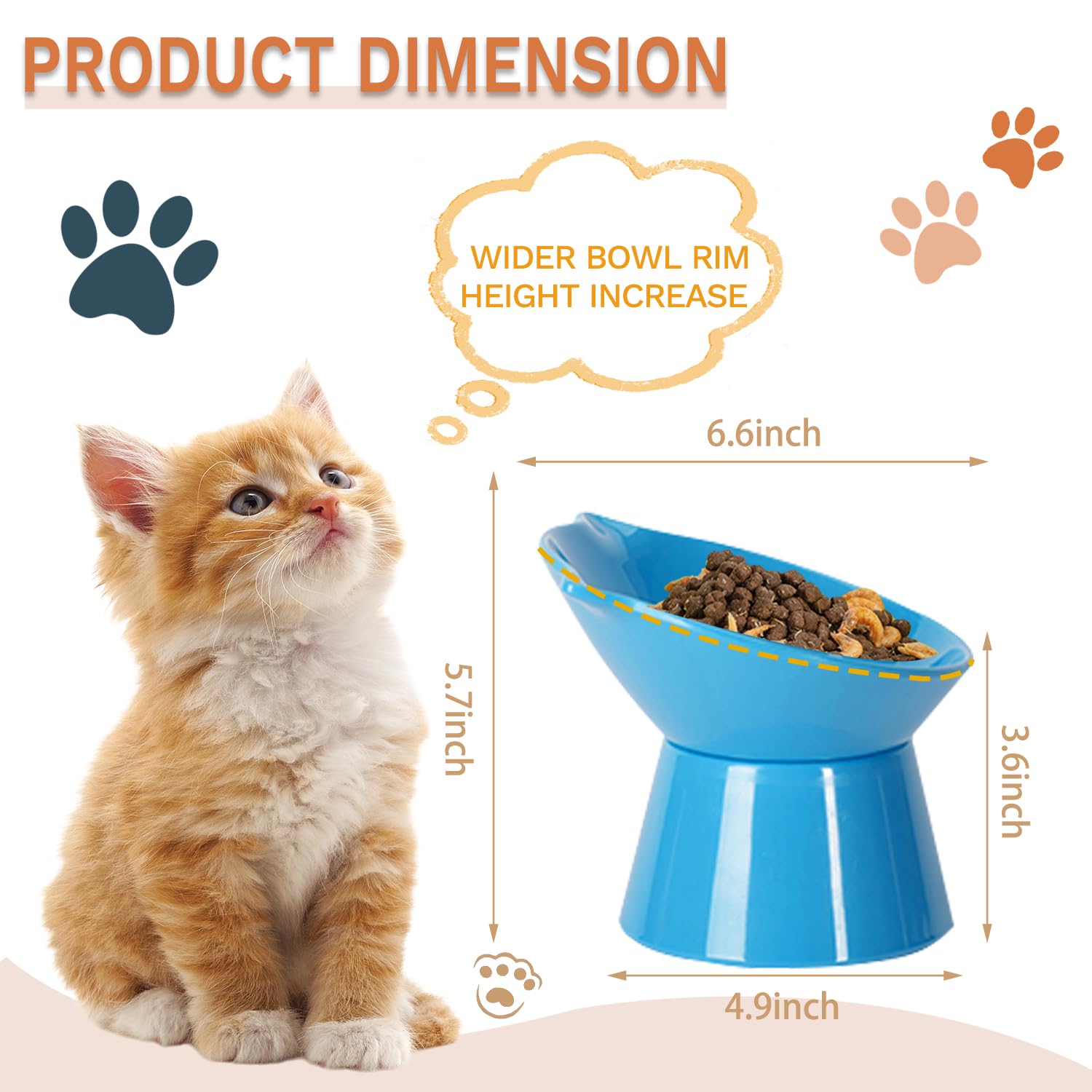 Detachable Elevated Cat Bowls, 15 Tilted Raised Cat Food Bowl Anti-Vomiting,Whisker Friendly, Adjustable Cat Dishes for Protecti