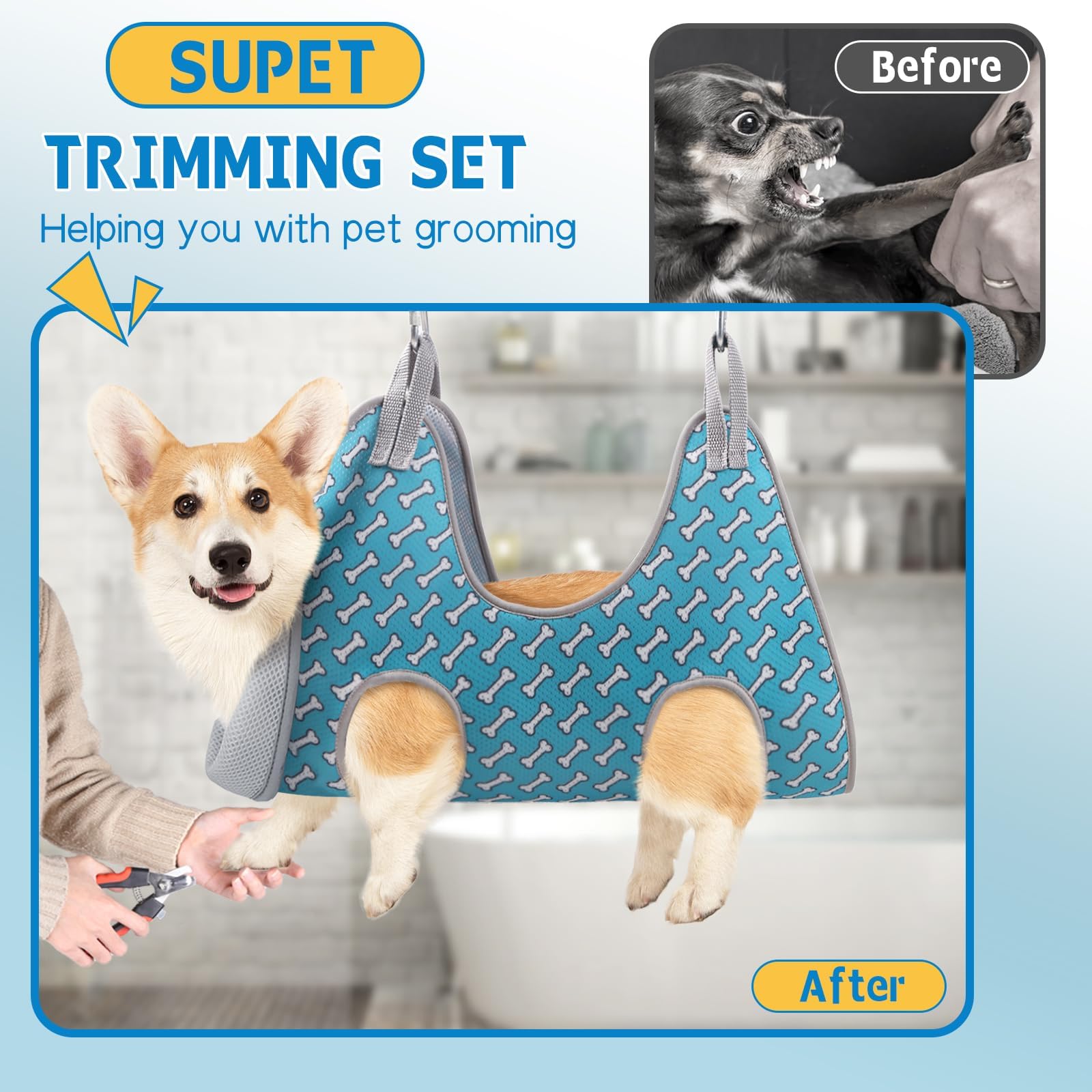 Supet Cat Grooming Hammock Harness For Cats Dogs, Relaxation Cat Nail Clipper Hammock, Restraint Dog & Small Animal Leashes Slin