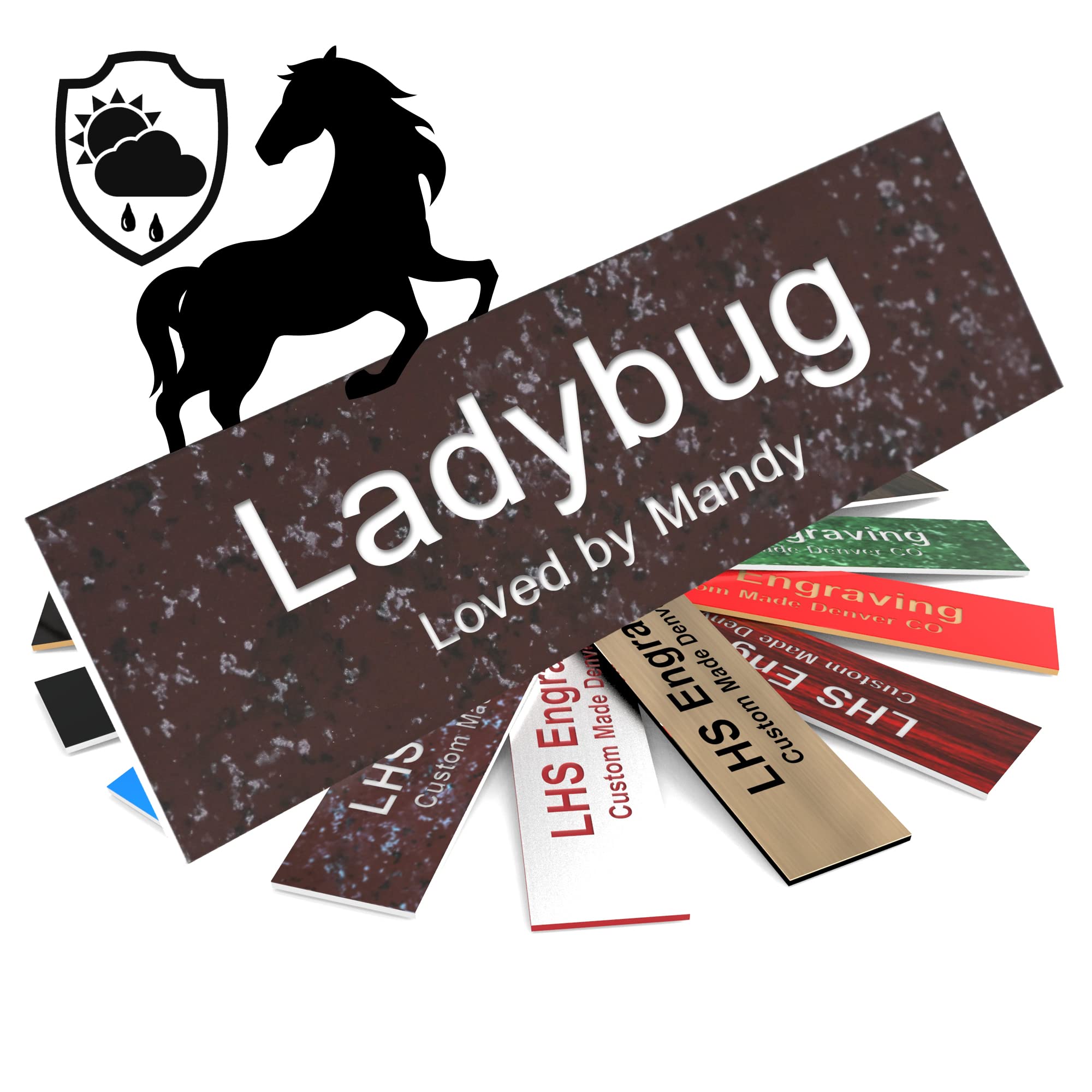 Lhs | Personalized Horse Stall Name Plates, 2X8 Horse Stall Signs With Adhesive, All Weather Uv Protected, Cranberry Marble Patt