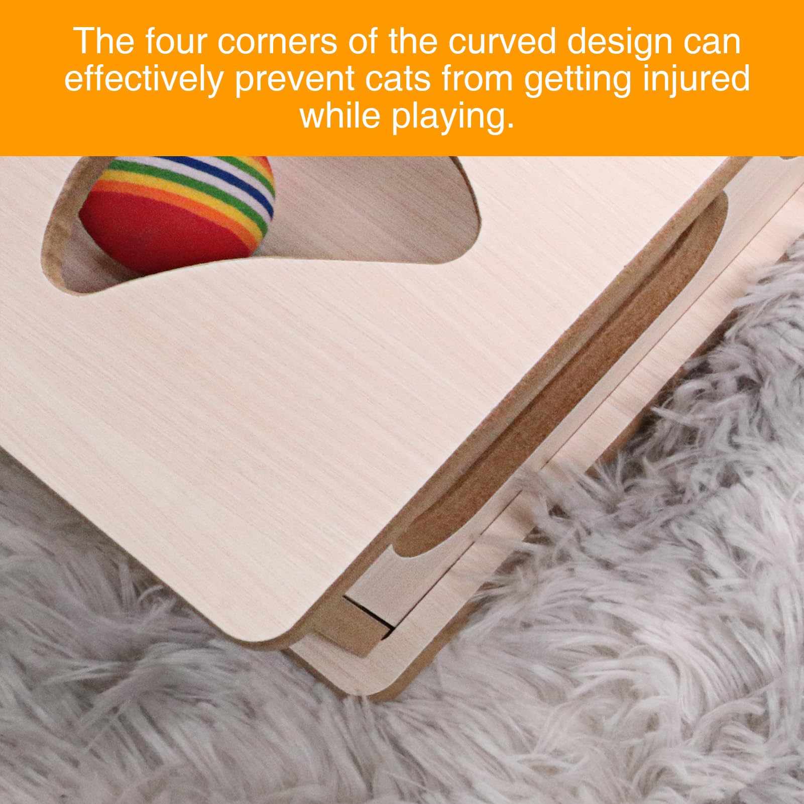 DI BI GRAMAS Cat Interactive Box Puzzle Toy with 3 Small Balls and 1 Bell Indoor Hunting Exercise Toy for Kittens Natural Wood M