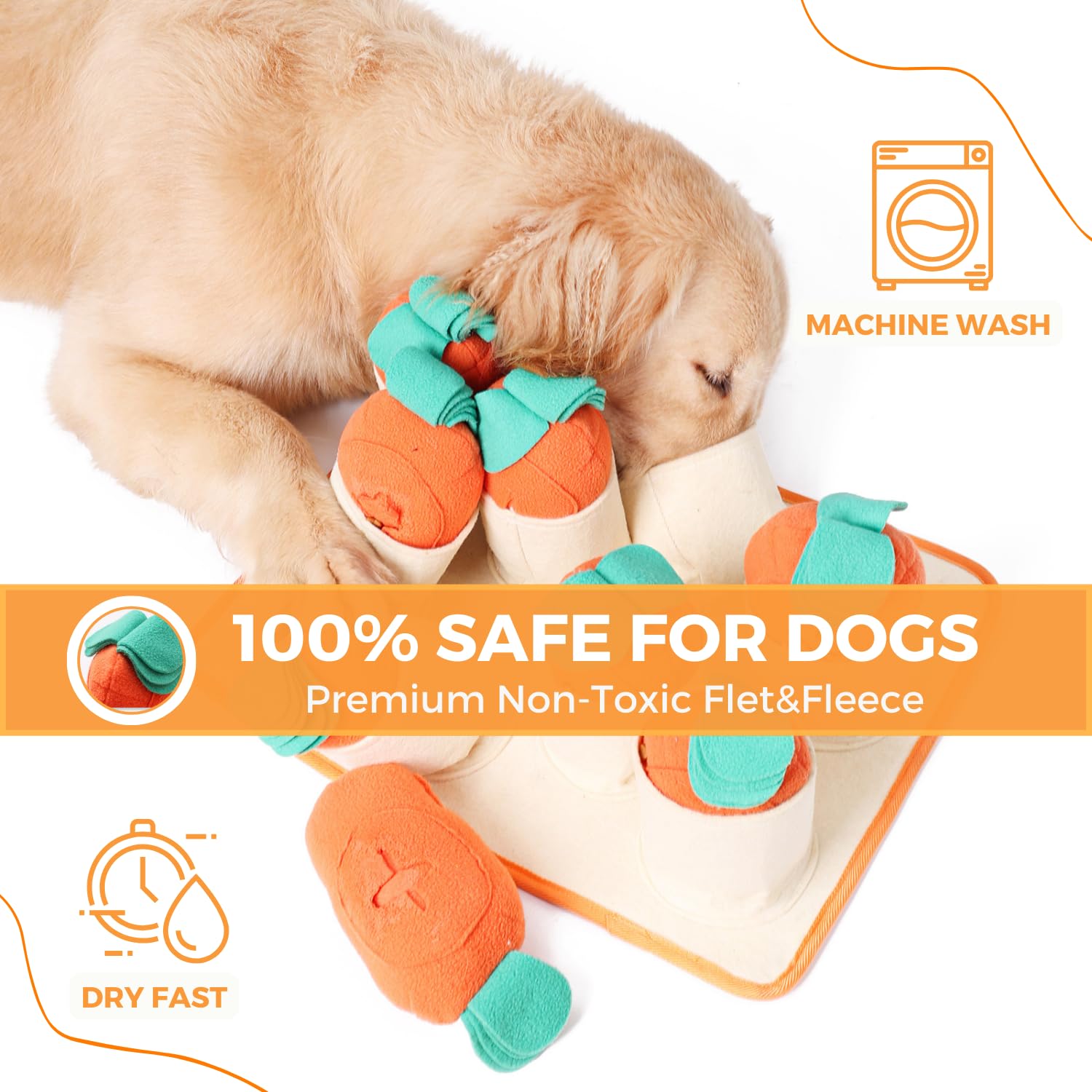 Boredom Buster For Small And Medium Dog, Interactive Treat Puzzle Rug, Slow Feeder Mat With Squeaky Carrots, 20-40 Mins Self-Ent