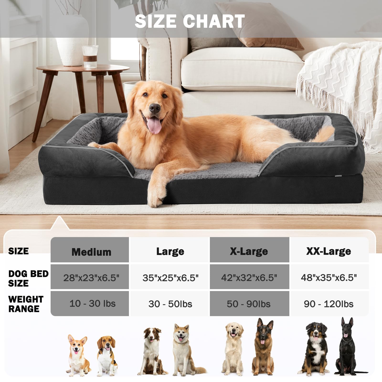 INVENHO Orthopedic Medium Dog Dogs, Egg-Crate Foam Dog Couch with Washable Removable Cover, Waterproof Lining and Nonskid Bottom