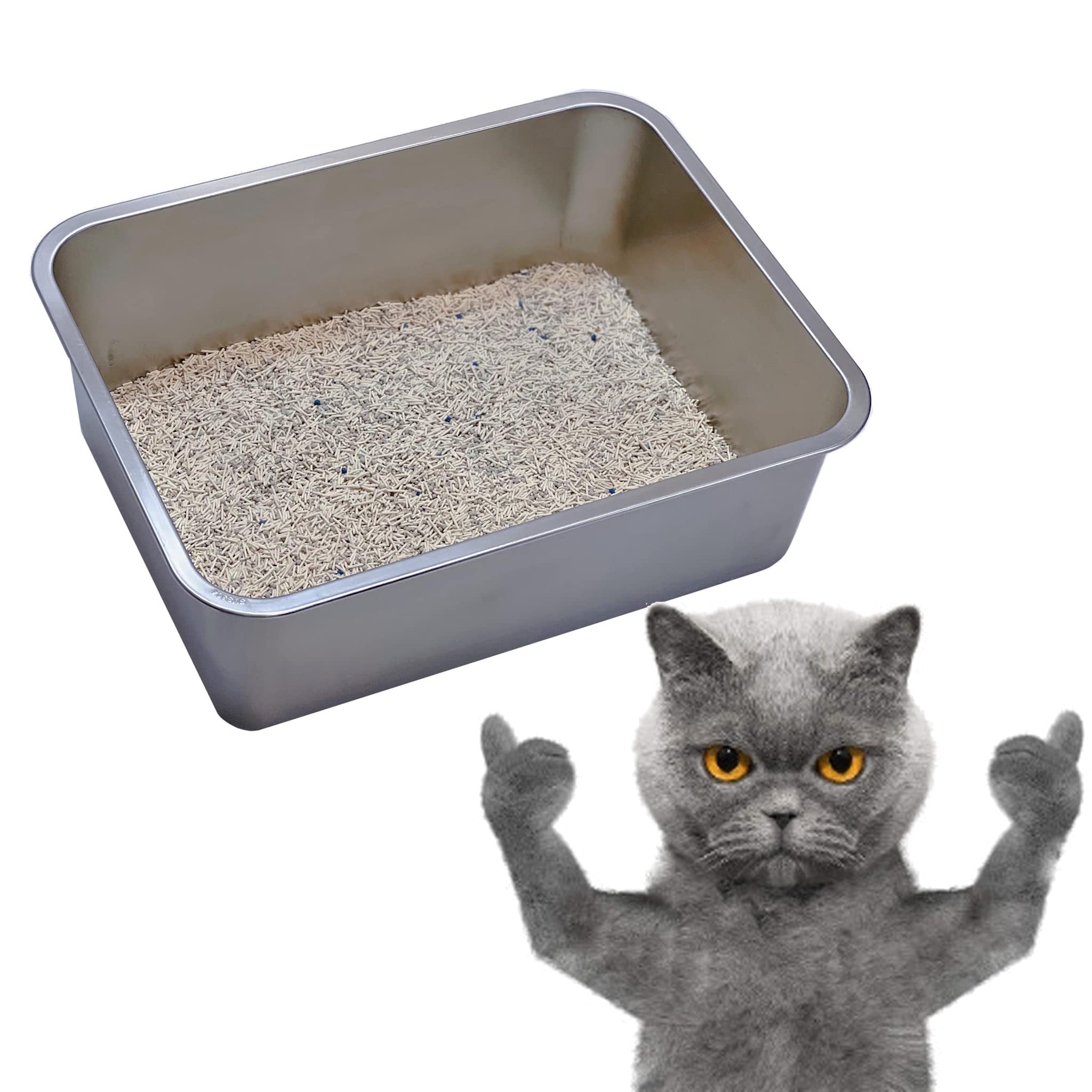 Kunwu Stainless Steel Pet Litter Box 18'X14'X6' For Cat, Dog & Rabbit, Corrosion Resistant Easy Clean No Residue Build Up Nev