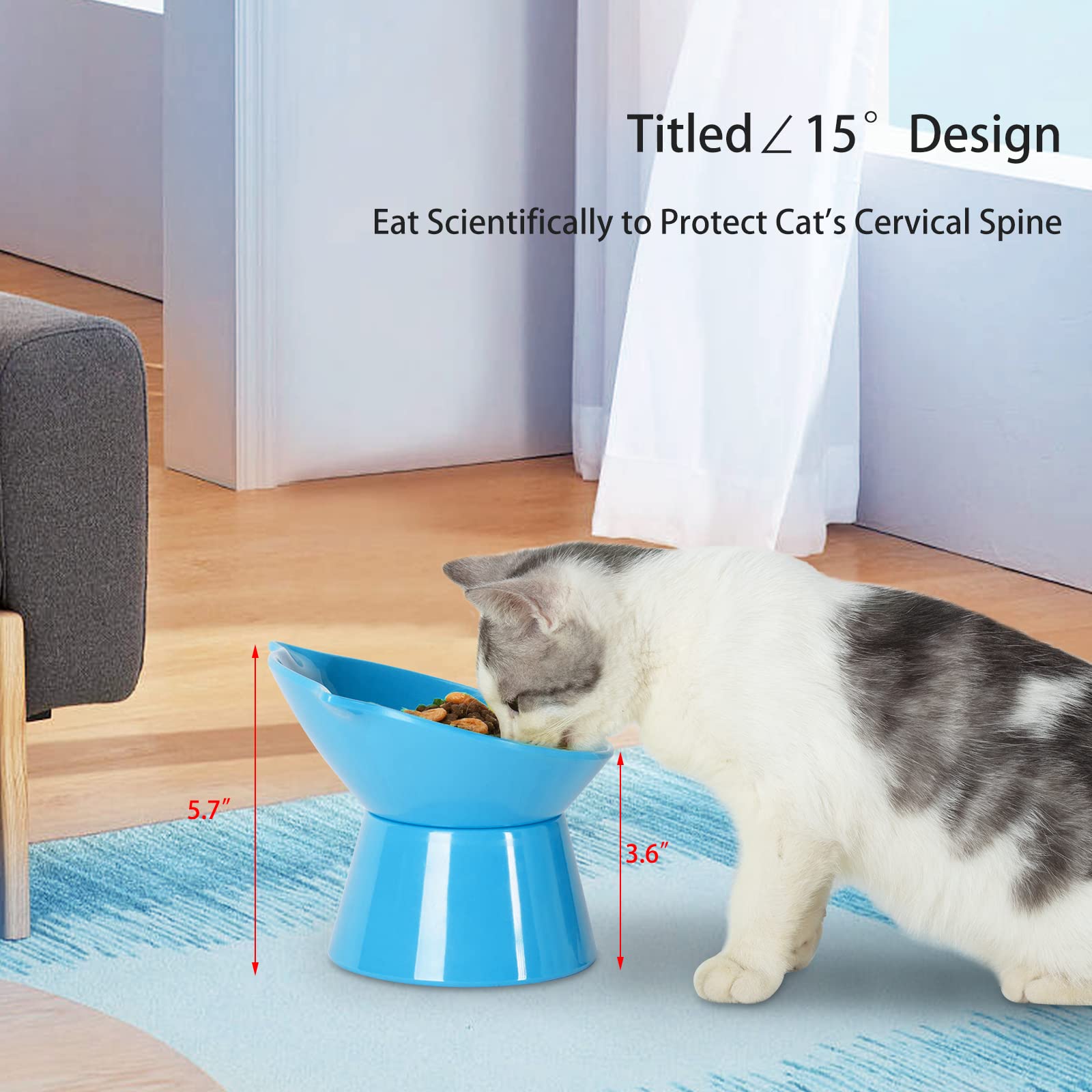 Detachable Elevated Cat Bowls, 15 Tilted Raised Cat Food Bowl Anti-Vomiting,Whisker Friendly, Adjustable Cat Dishes for Protecti