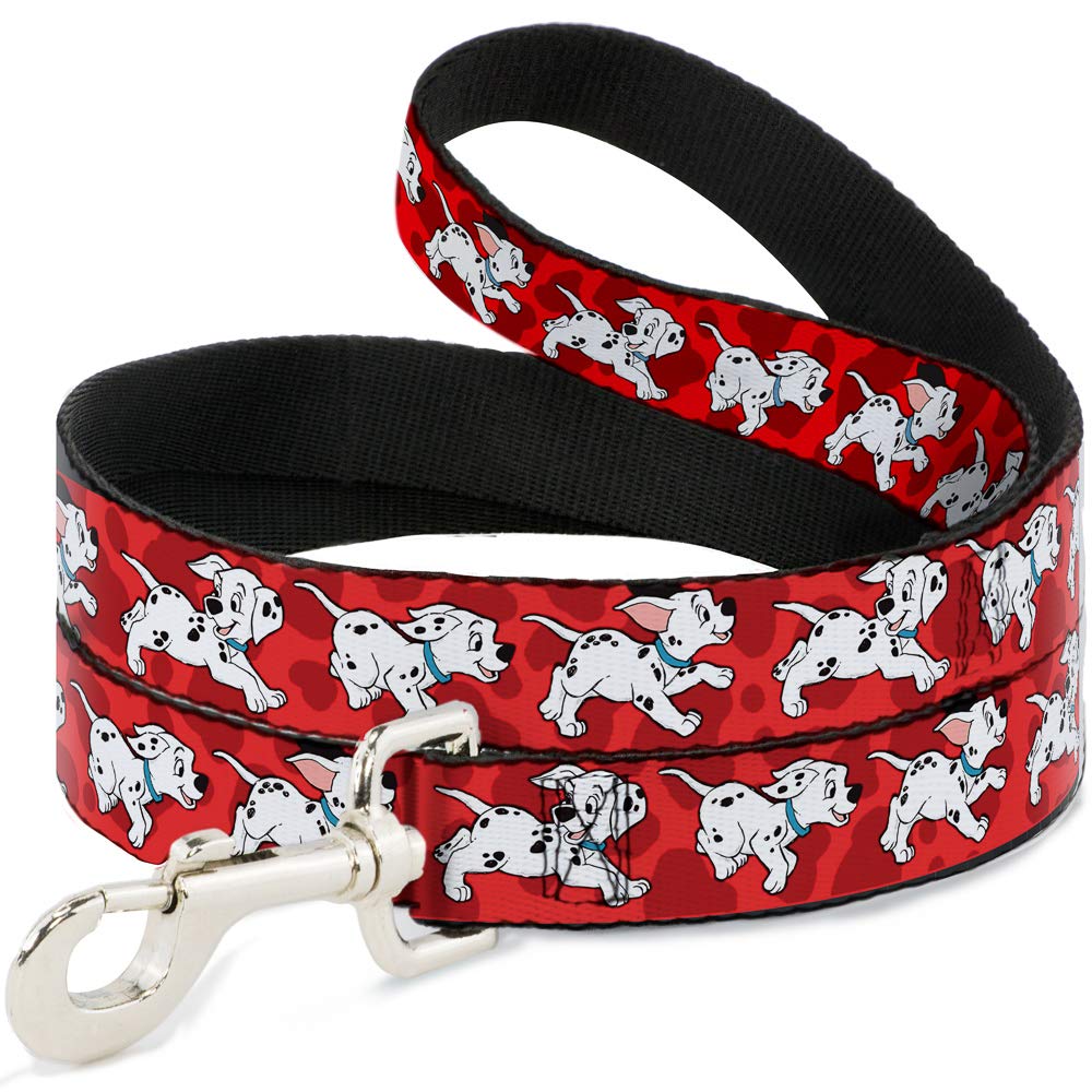 Buckle-Down Pet Leash - Dalmatians Running/Paws Reds/White/Black - 6 Feet Long - 1' Wide