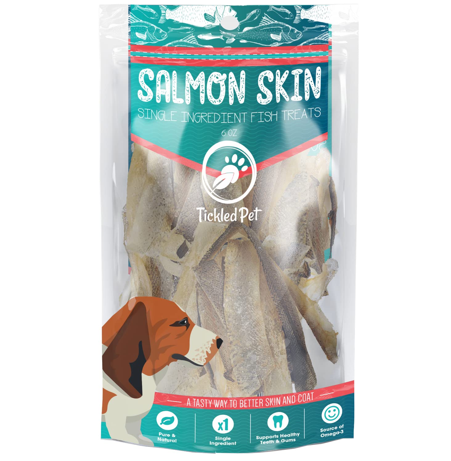 Tickled Pet Salmon Skin Dog Training Treats - Healthy & Natural, Freeze Dried Dog Treats - Made in USA - Dental Chew for Clean T