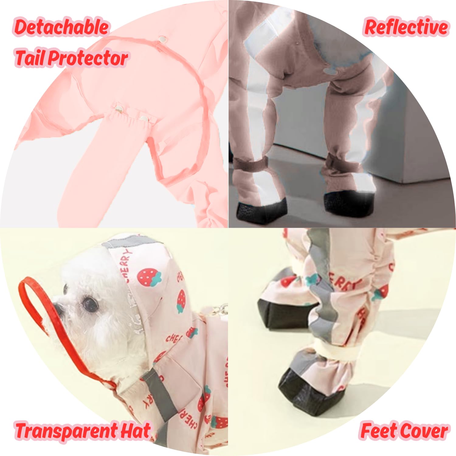 Harikaji Small Dog Raincoat, Tail Protect Feet Cover Waterproof Dog Rain Jacket Dog Rain Coat For Puppy Small Dogs(Strawberry,Xx