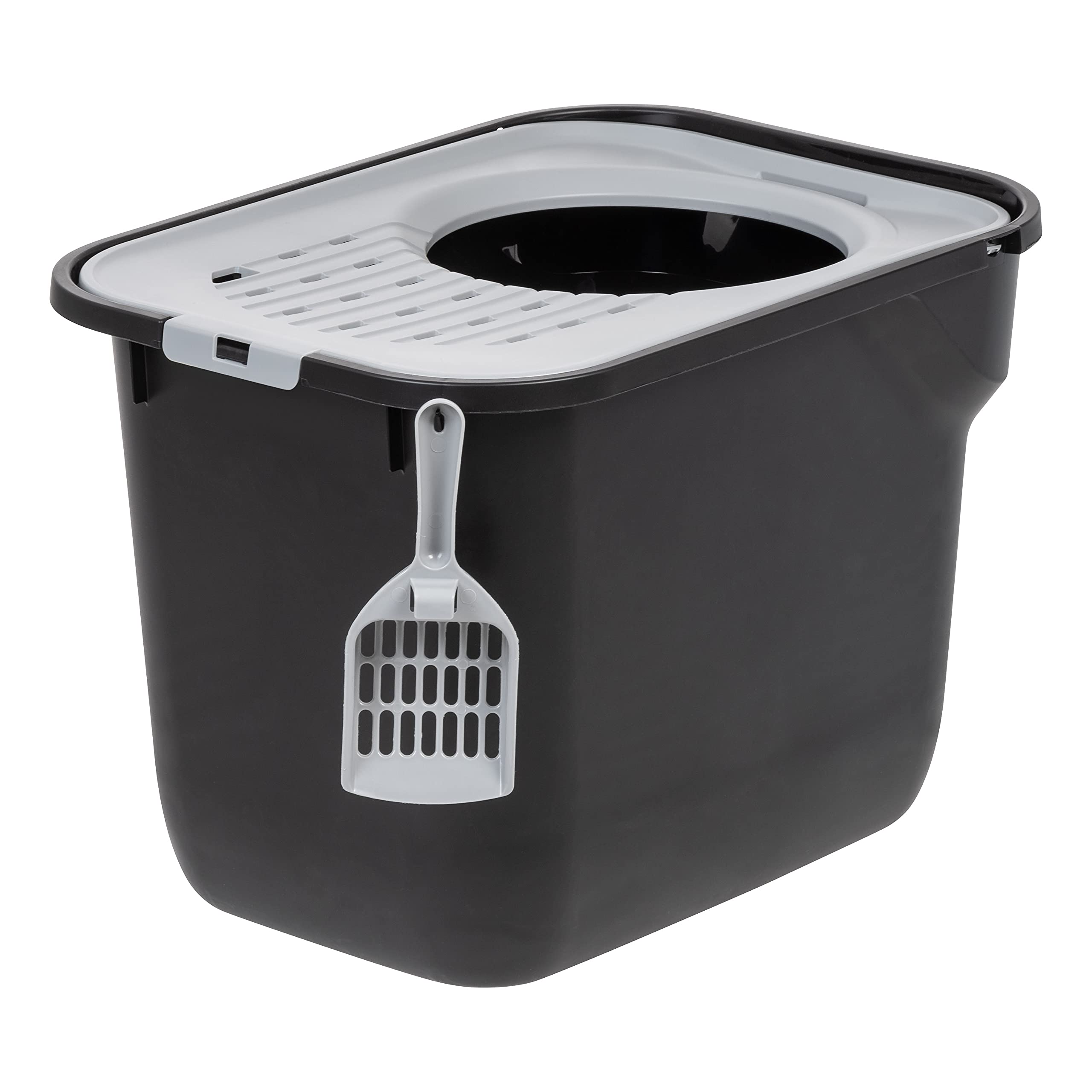 Iris Usa Square Top Entry Cat Litter Box With Scoop, Large Kitty Litter Tray With Litter Catching Lid Less Tracking Dog Proof An