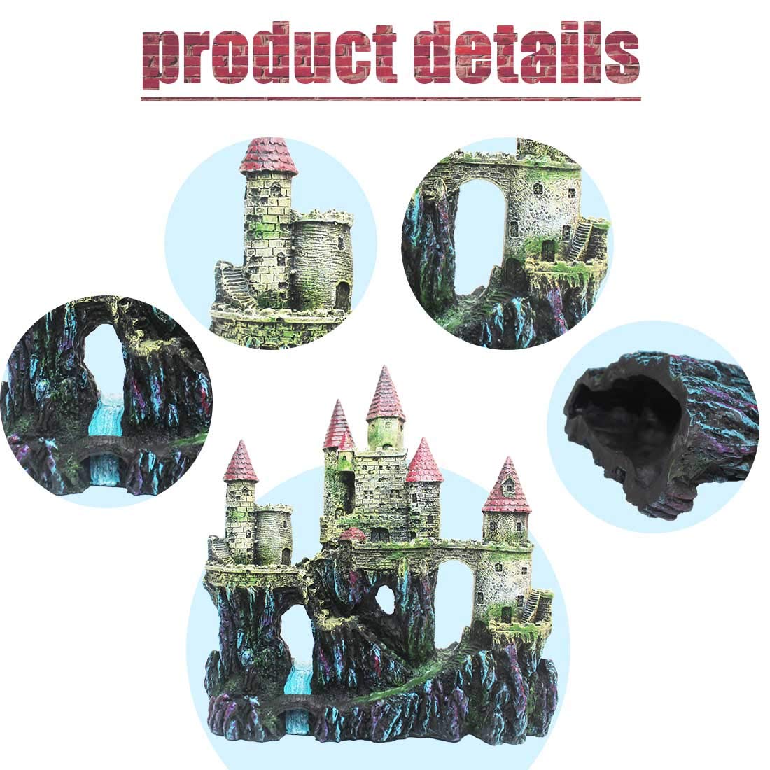 Pinvnby Aquarium Resin Castle Decoration Fish Tank Driftwood Castle Cave Hideouts House Plants Supplies Accessories(Red)
