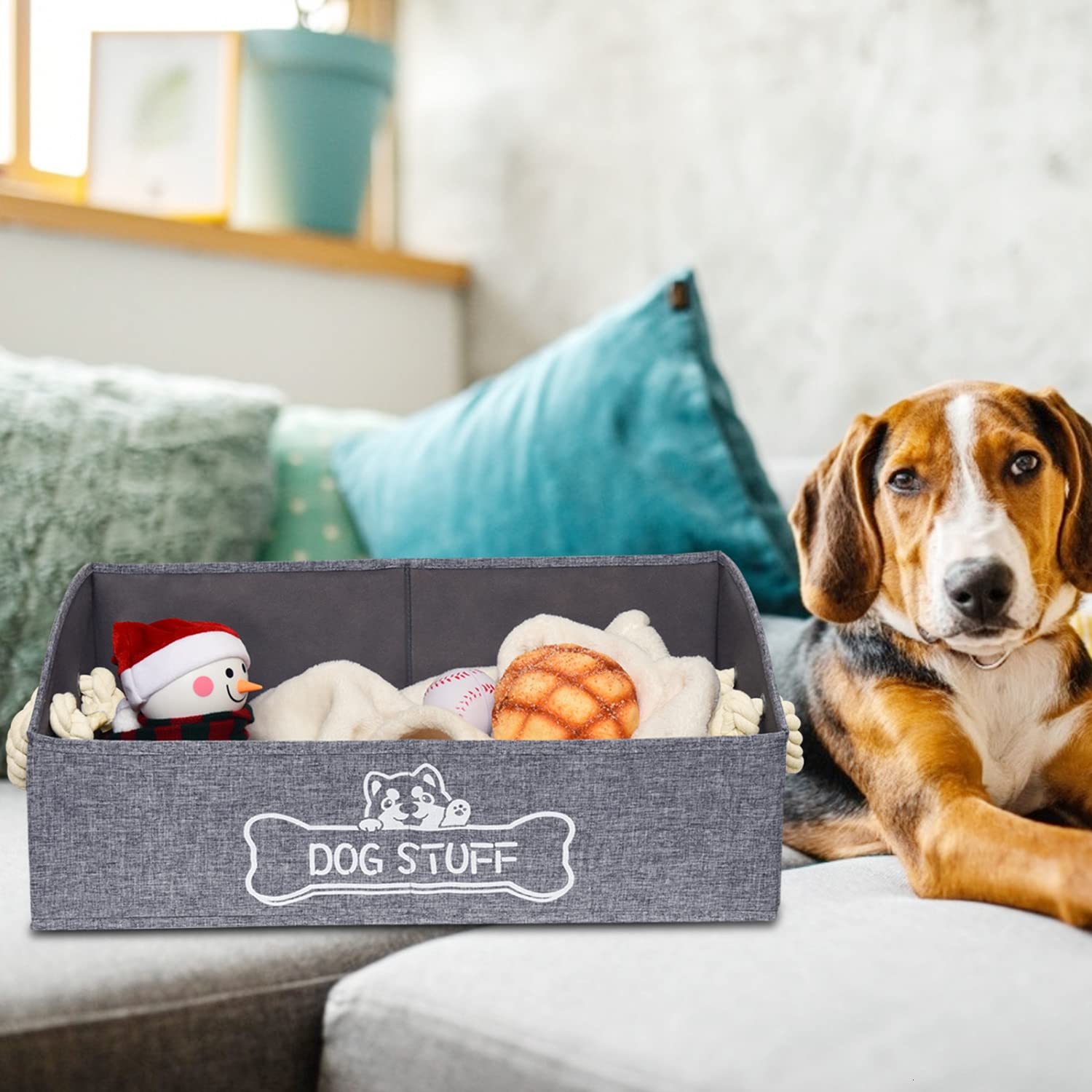 Vumdua Large Dog Toy Box - Snow Gray Collapsible Cardboard Storage Basket for Pets, Model LS7HJGZY80