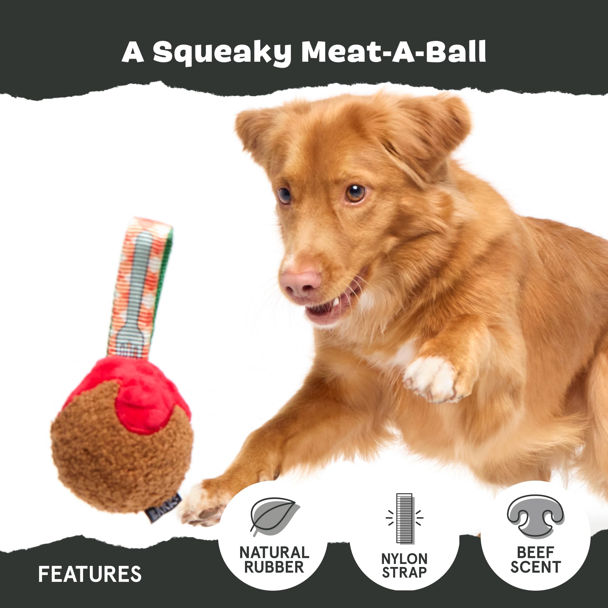 Barkbox Bark A Squeaky Meat -A-Ball Scented Rip & Reveal Dog Toy For Aggressive Chewers - Medium