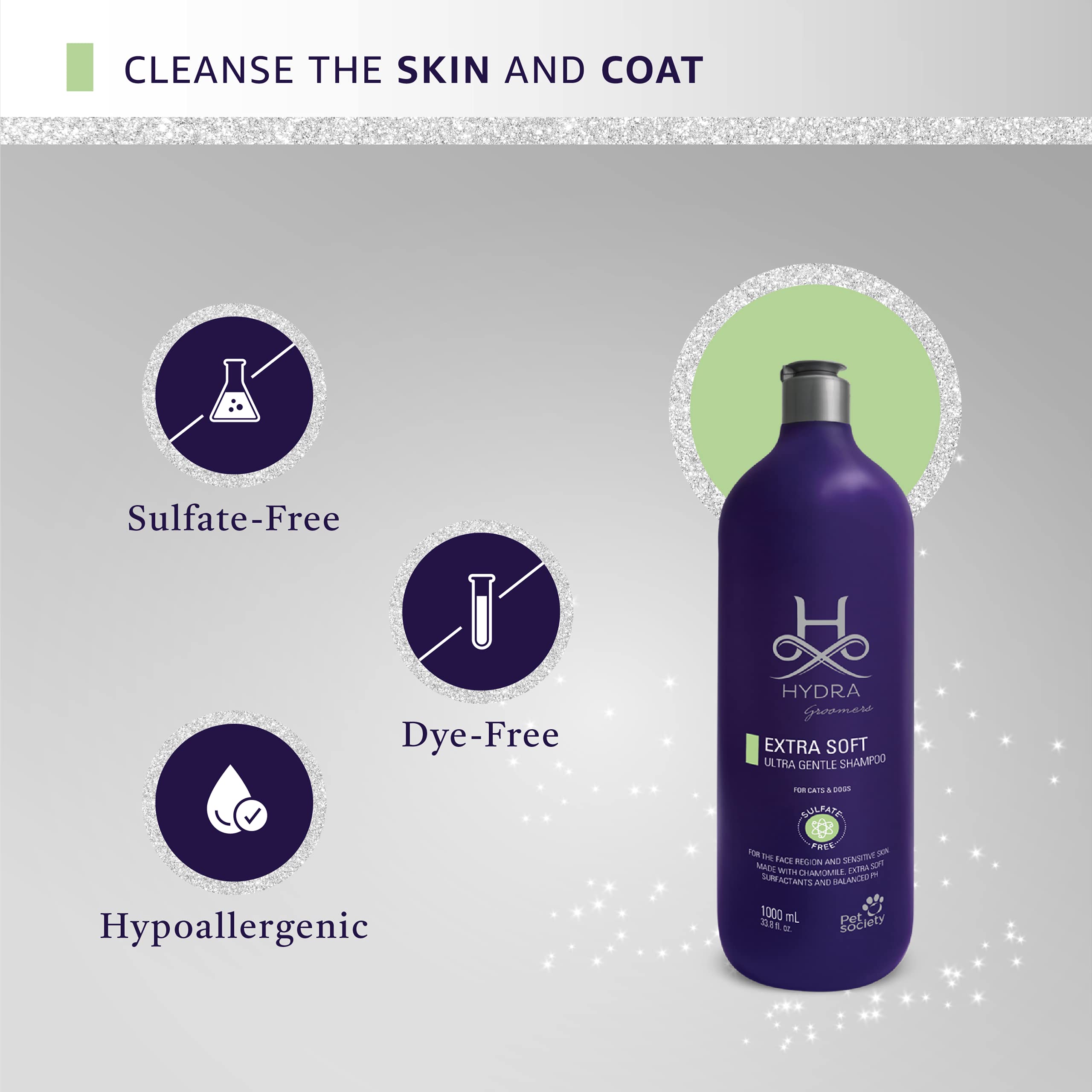 H HYDRA GROOMERS Hydra Professional Extra Soft Pet Shampoo, Hypoallergenic for Sensitive Skin, 33.8 Fl Oz, Suitable for Cats and Dogs