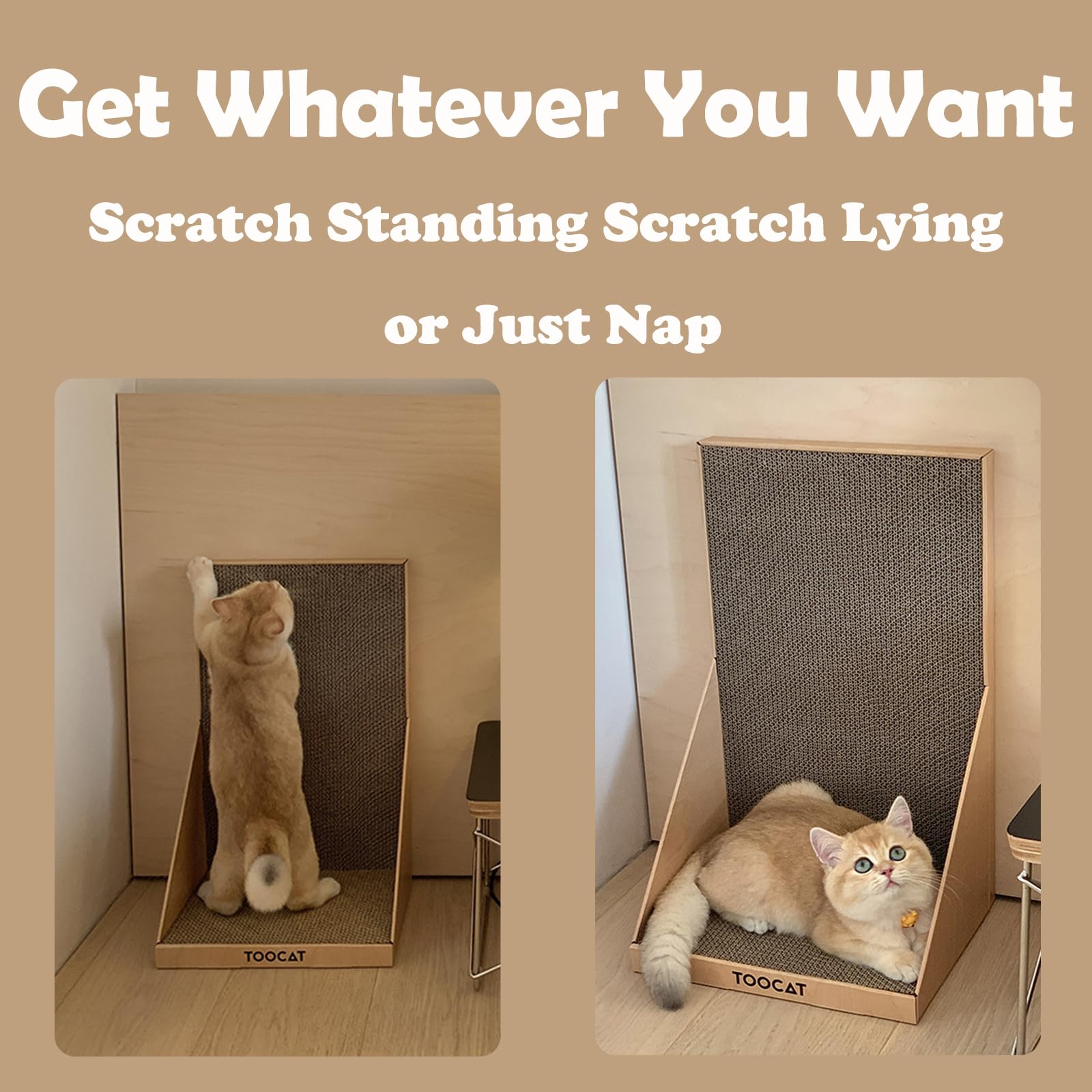 Looptime L Shape Cat Scratching Board,19.69'' Large Cat Scratchers For Indoor Cats,Furniture Protection Cardboard Cat Scratcher,