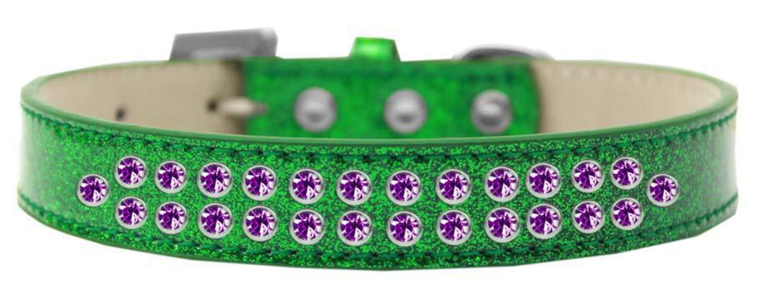 Mirage Pet Products Two Row Purple Crystal Light Pink Dog Collar, Size 14