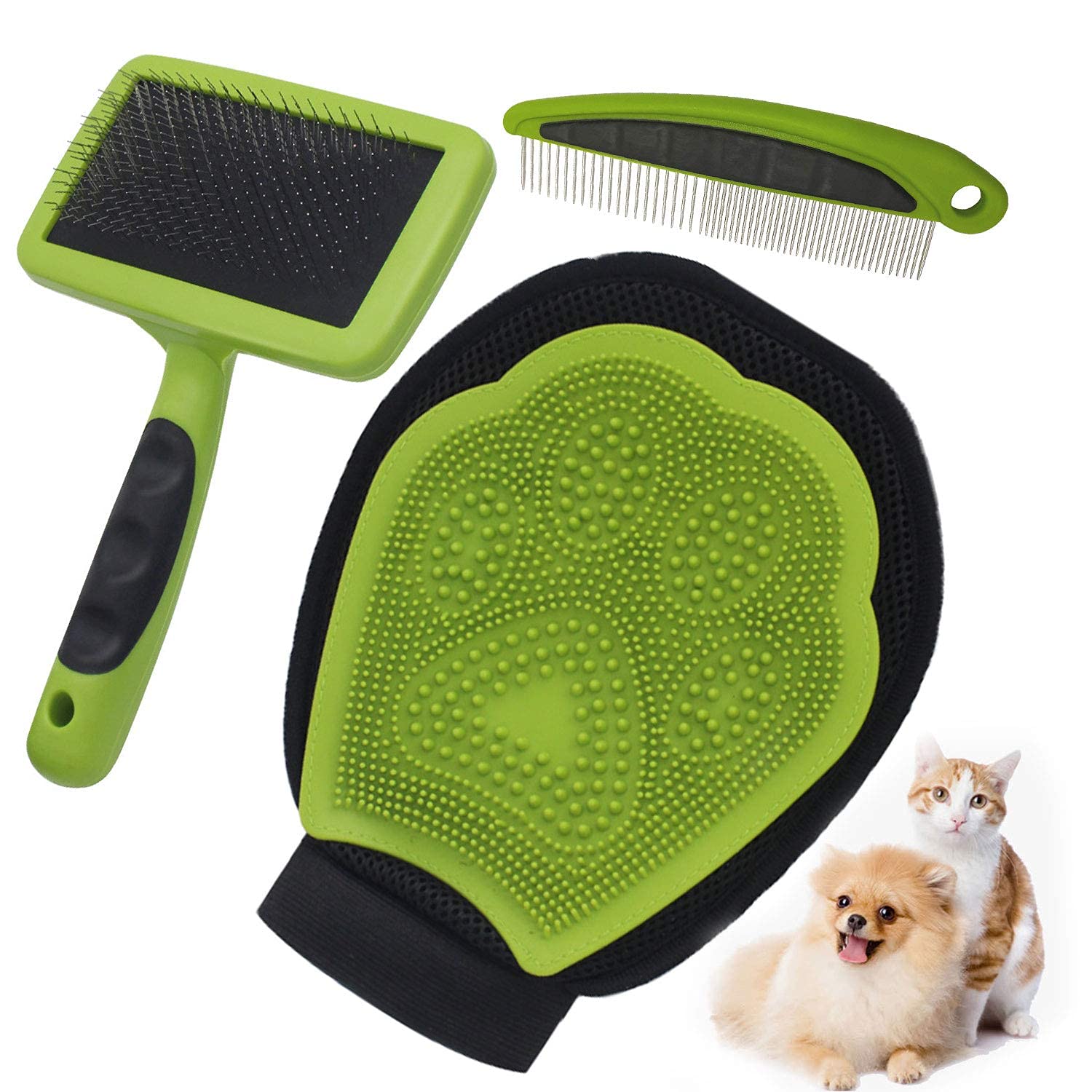 Kartfury Pet Brush Set, Pet Bathing Gloves And Comb, Dog Hair Removal Comb Set, 3 In 1 Dog Grooming Kit For Hair Removal Carding