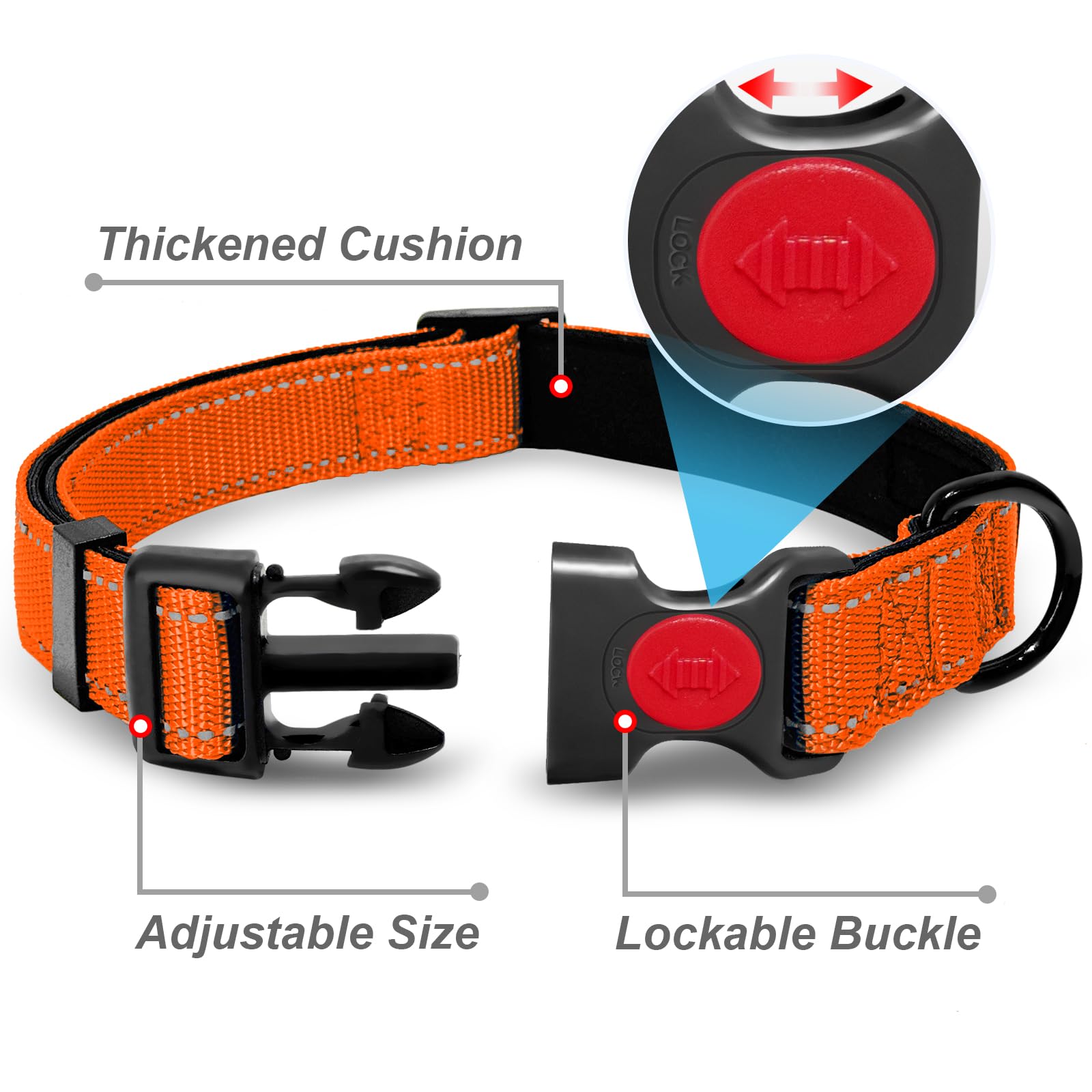 Heavy Duty Dog Leash For Large Dogs, Double-Sided Reflective, Padded Handle, Nylon Reinforced Buckle Collar, Orange, 6Ft