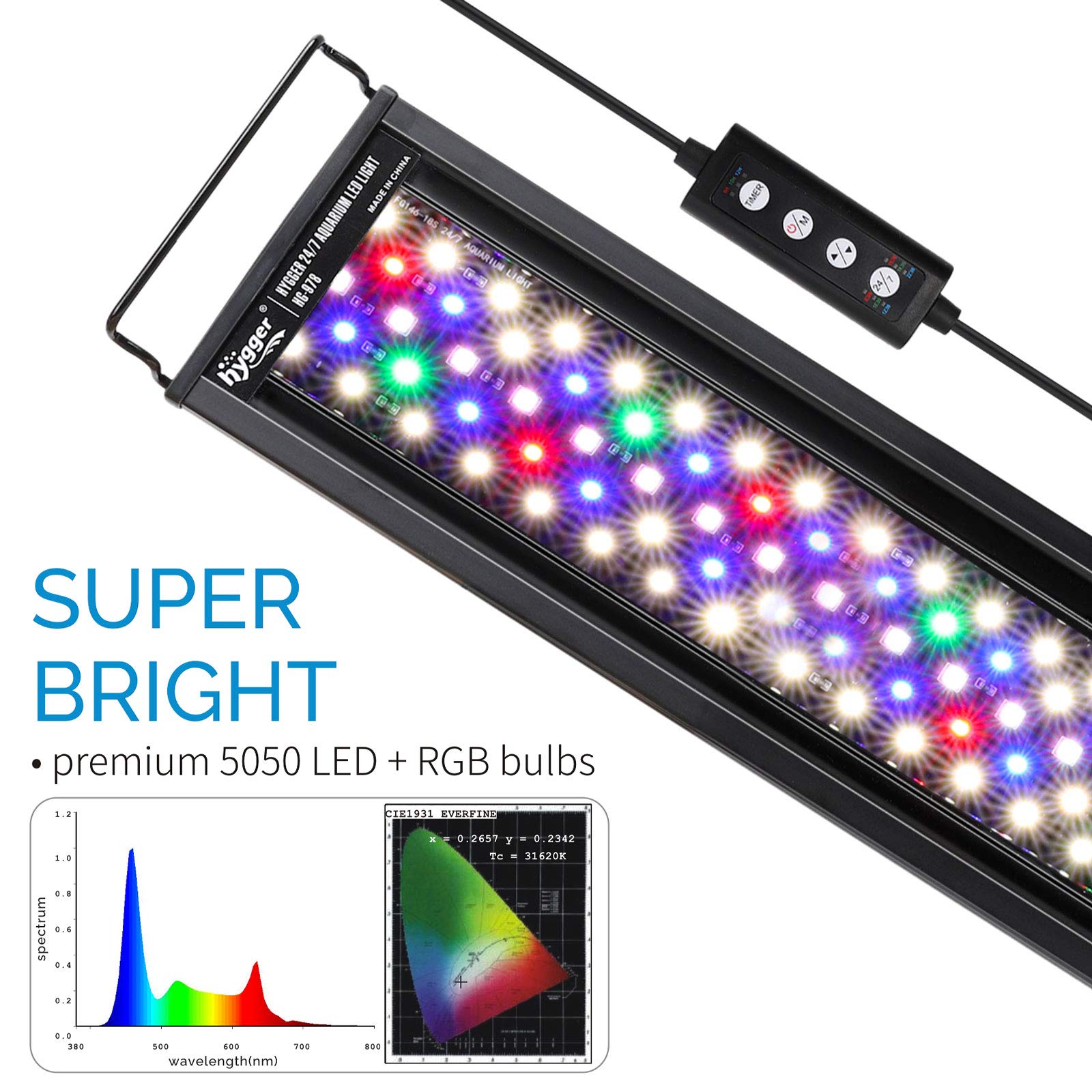 Hygger Advanced Led Aquarium Light With Timer, 24/7 Lighting Cycle & Diy Mode, Full Spectrum Fish Tank Light For 36-42 In Freshwater Planted Tank