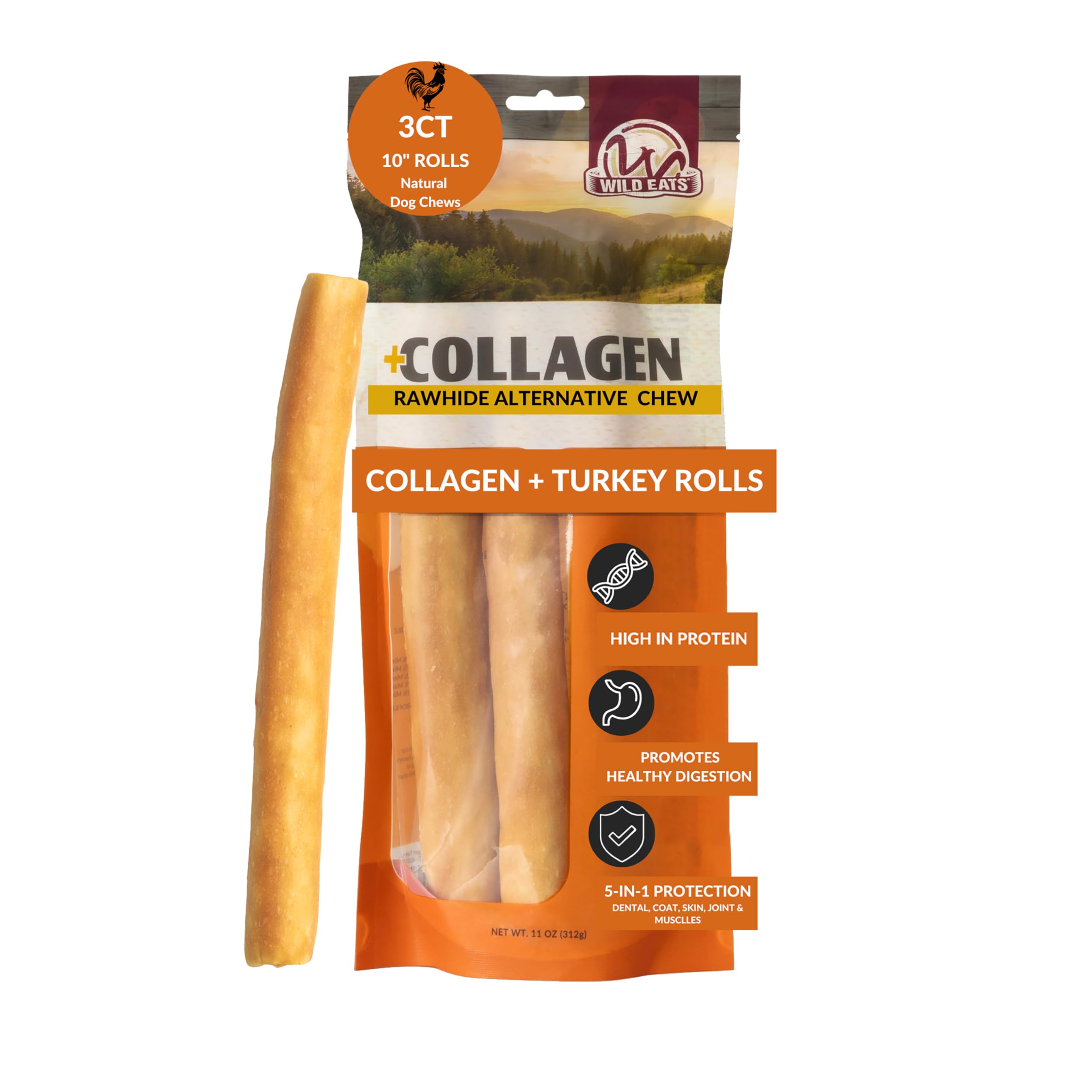 Wild Eats Turkey Flavor Collagen Retriever Style Cheek Rolls 10 Dog Chews-3 Pack (Long Lasting Dog Chews Treats & Bones for Medi