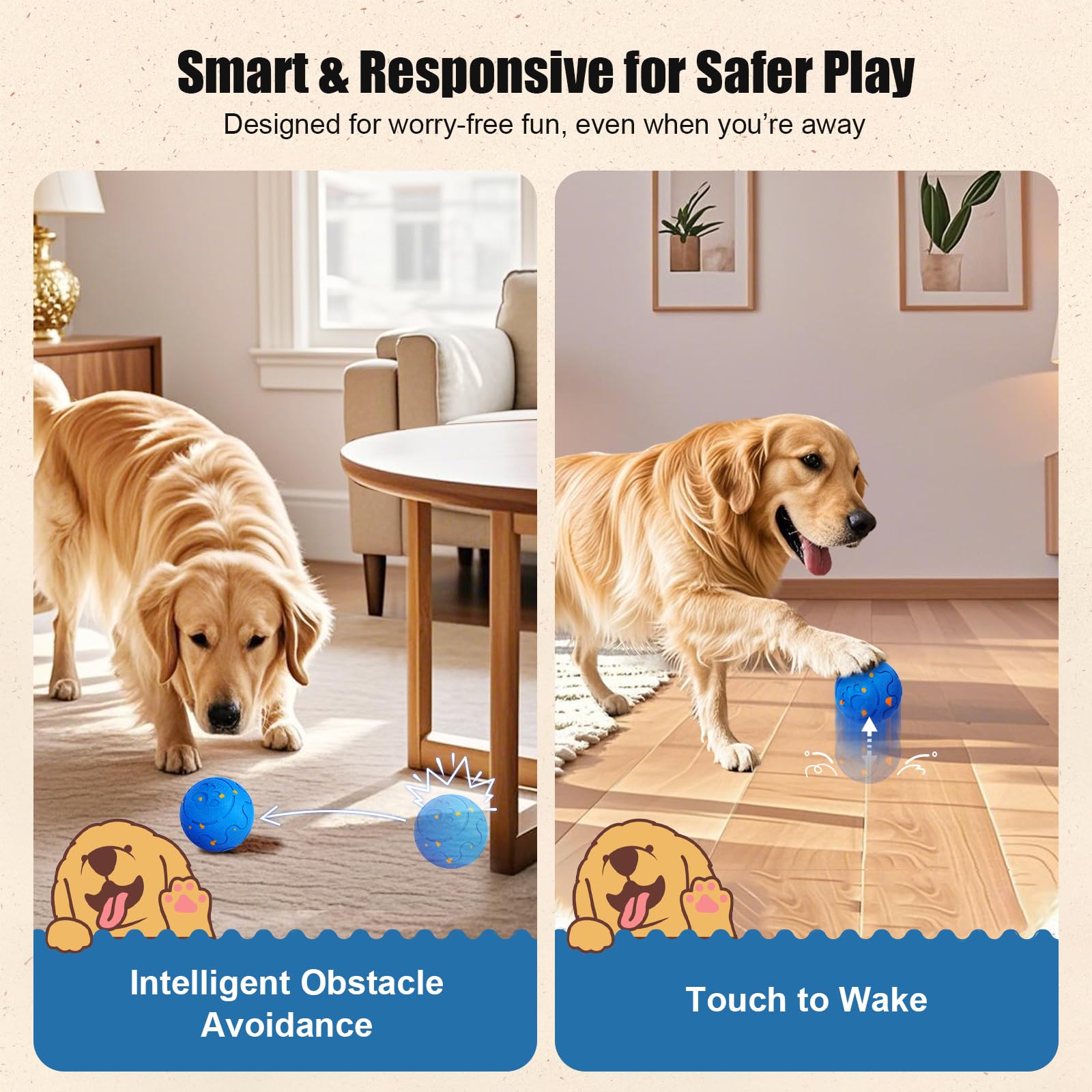 Shapana Interactive Dog Ball - Smart Toy for Medium & Large Dogs, E-TPU, Waterproof, Motion-Activated, Model O15, Blue