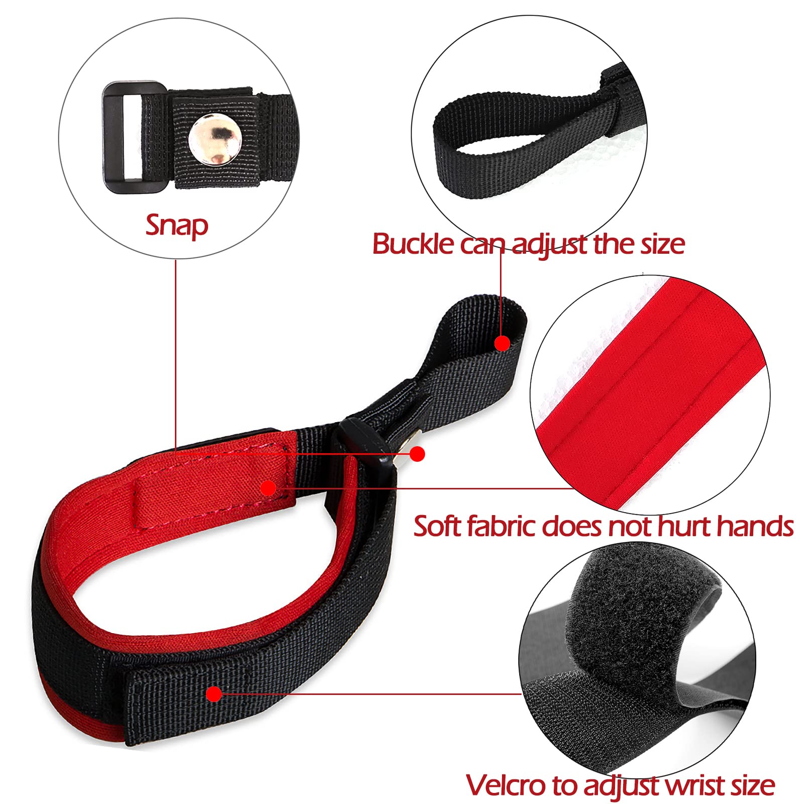 LFCXHTY Hands Free Adjustable Wrist Strap, Soft Comfortable Diving Fabric Safety Strap for Retractable Dog Leash (Black & Red, 2