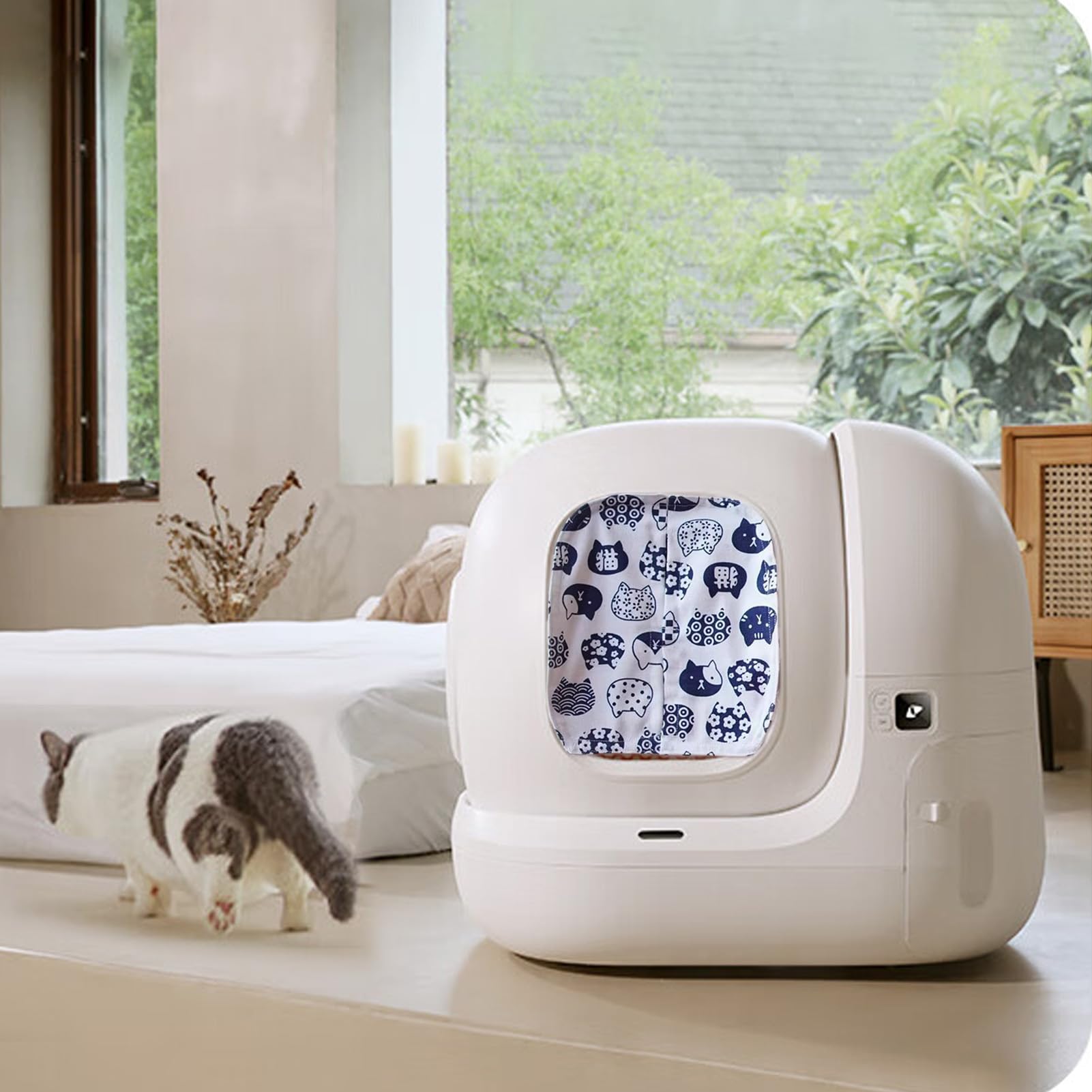 Curtain for Self Cleaning Cat Litter Box,Reduces Cat Litter Bounce, Stops Odors from The Litter Box Self Cleaning (White, Square