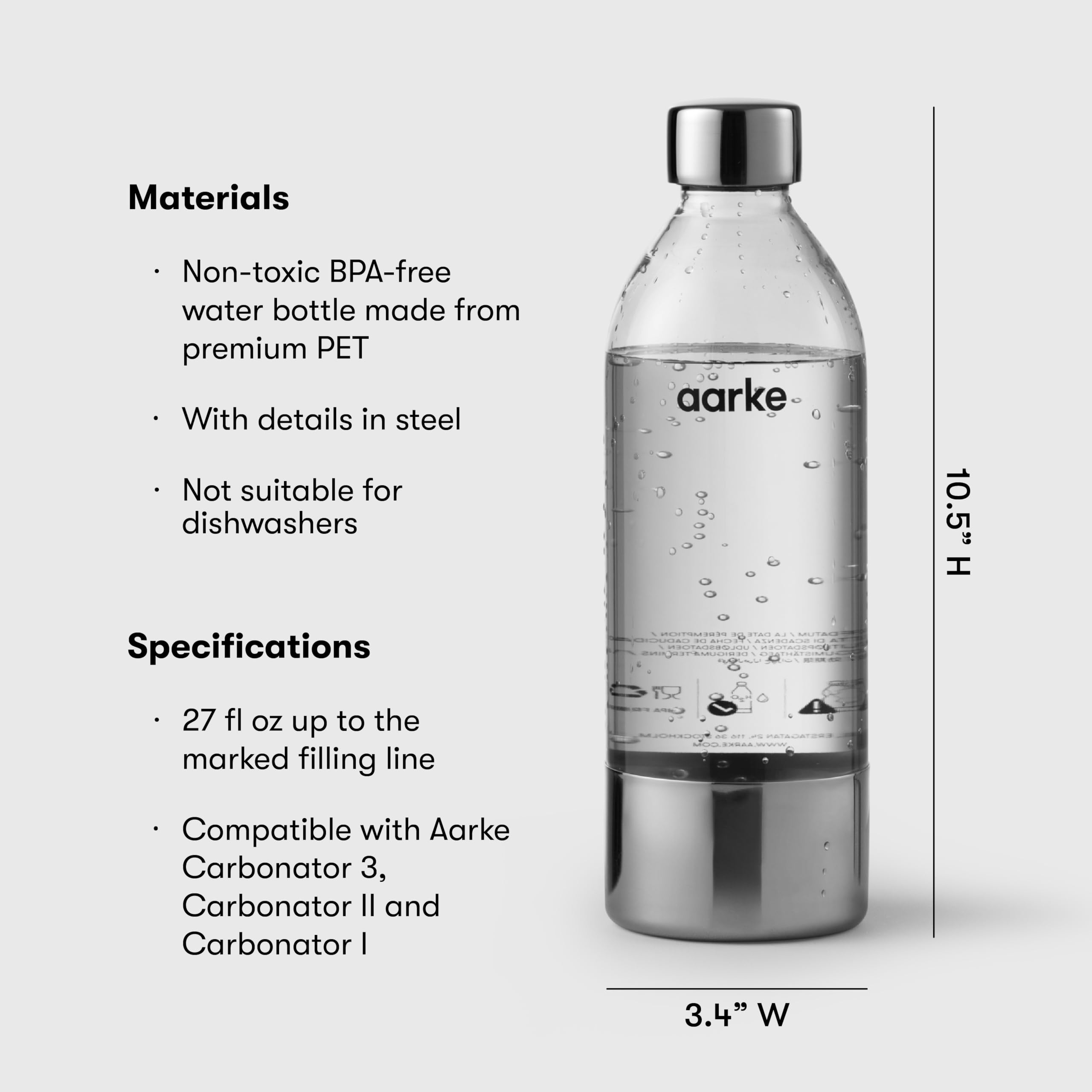 Aarke Extra Pet Stainless Steel Bottle (For Use Carbonator) (1L) 2-Pack