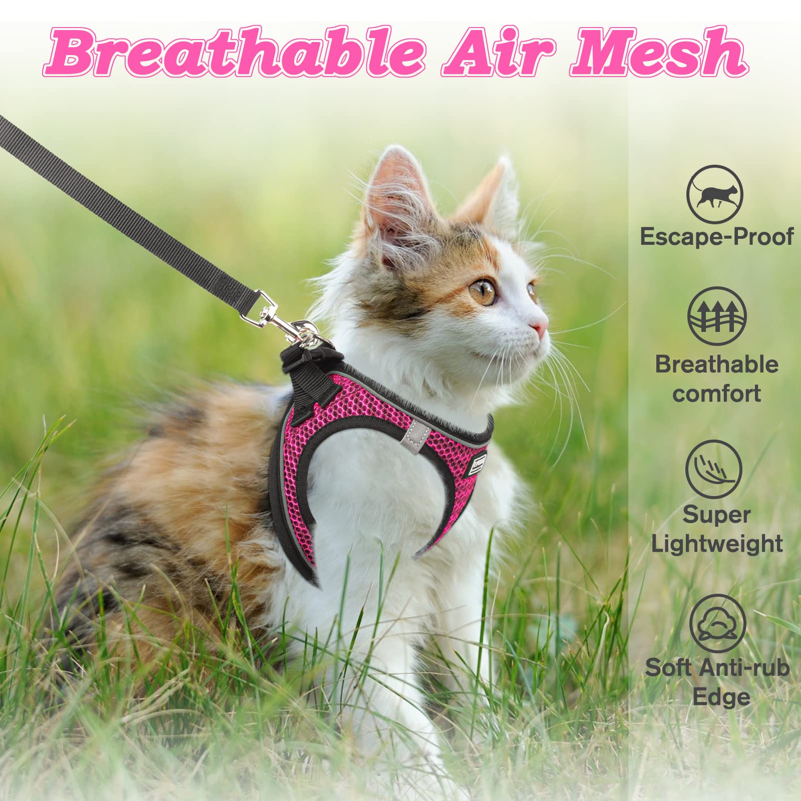 SALFSE Cat Harness and Leash for Walking Escape Proof, Adjustable Kitten Vest Harness Reflective Soft Mesh Puppy Harness for Out