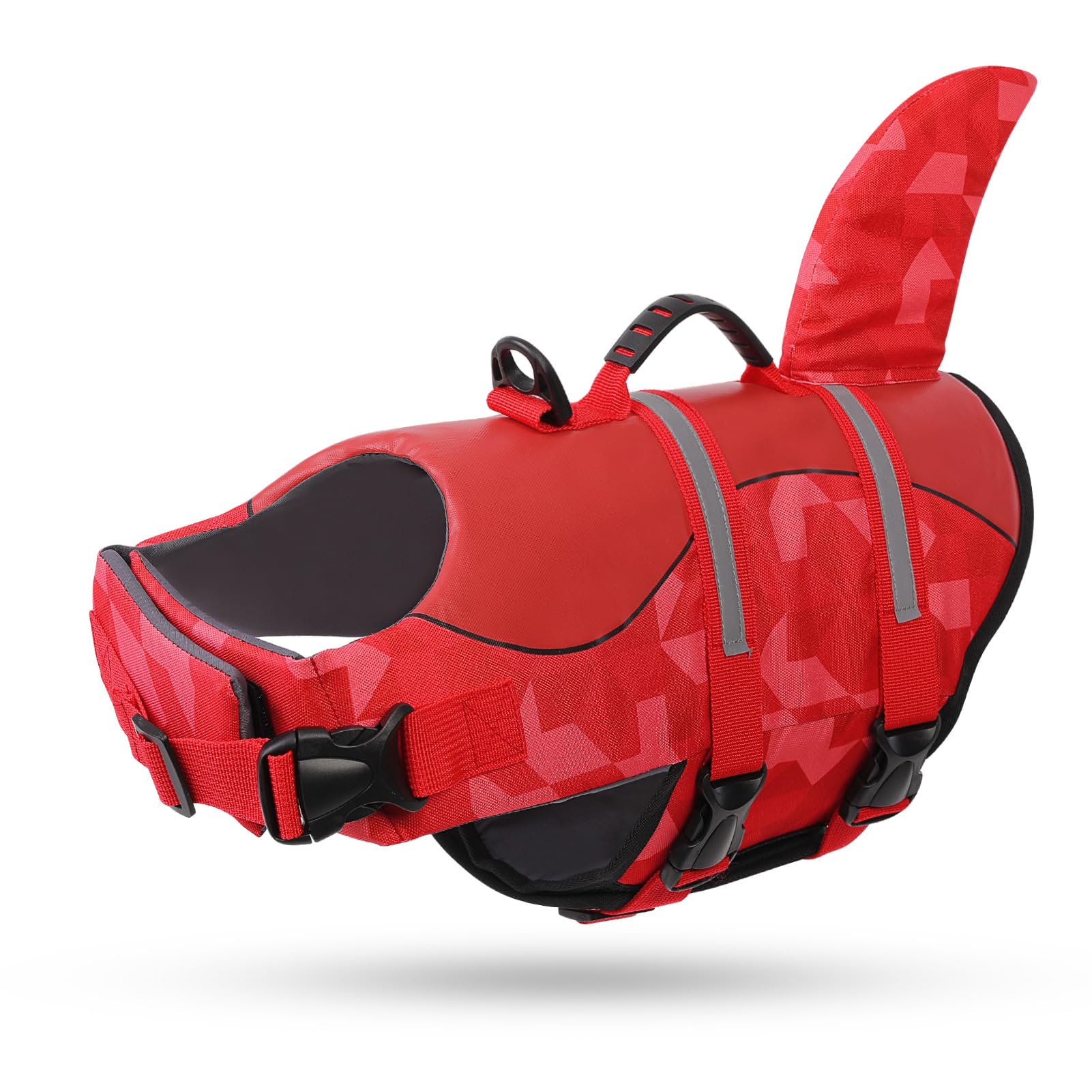 Queenmore Shark Dog Life Jacket, Lifevests For Boating, High Buoyant Dog Life Vest For Swimming, Adjustable Easy On Pet Jackets 