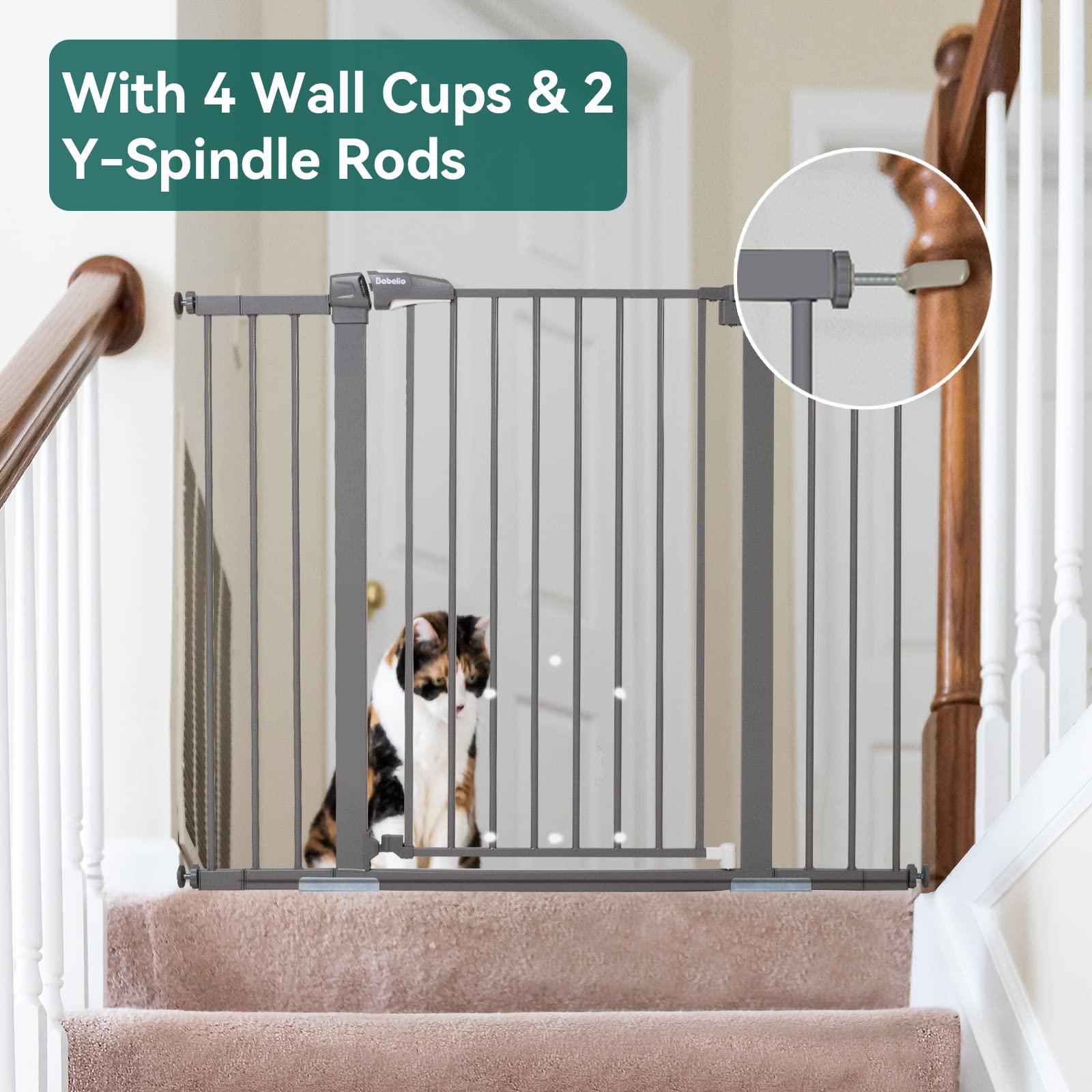 Babelio 36 Inch Tall Metal Baby Gate, 29-48' Auto Close Pressure Mounted Dog Gate For Stairs?Doorways & Hallway, Protector Basics Easy Walk Thru Pet Gate, Child Gate With 4*Wall Cups,Gray