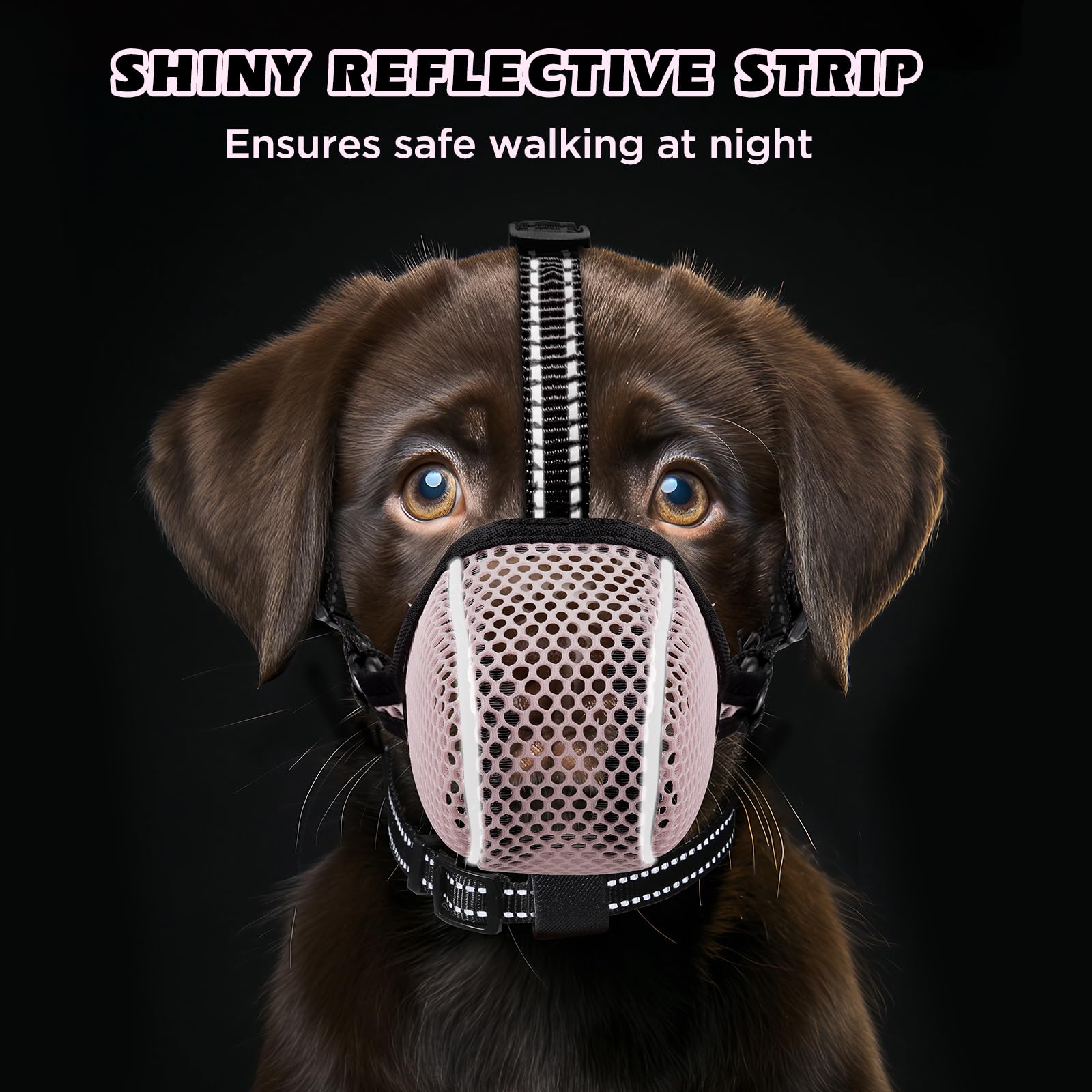 BONTHEE Dog Muzzle - Soft Mesh Adjustable Muzzle for Small to Large Dogs, Pink, Size M, Breathable for Grooming, Biting, Chewing