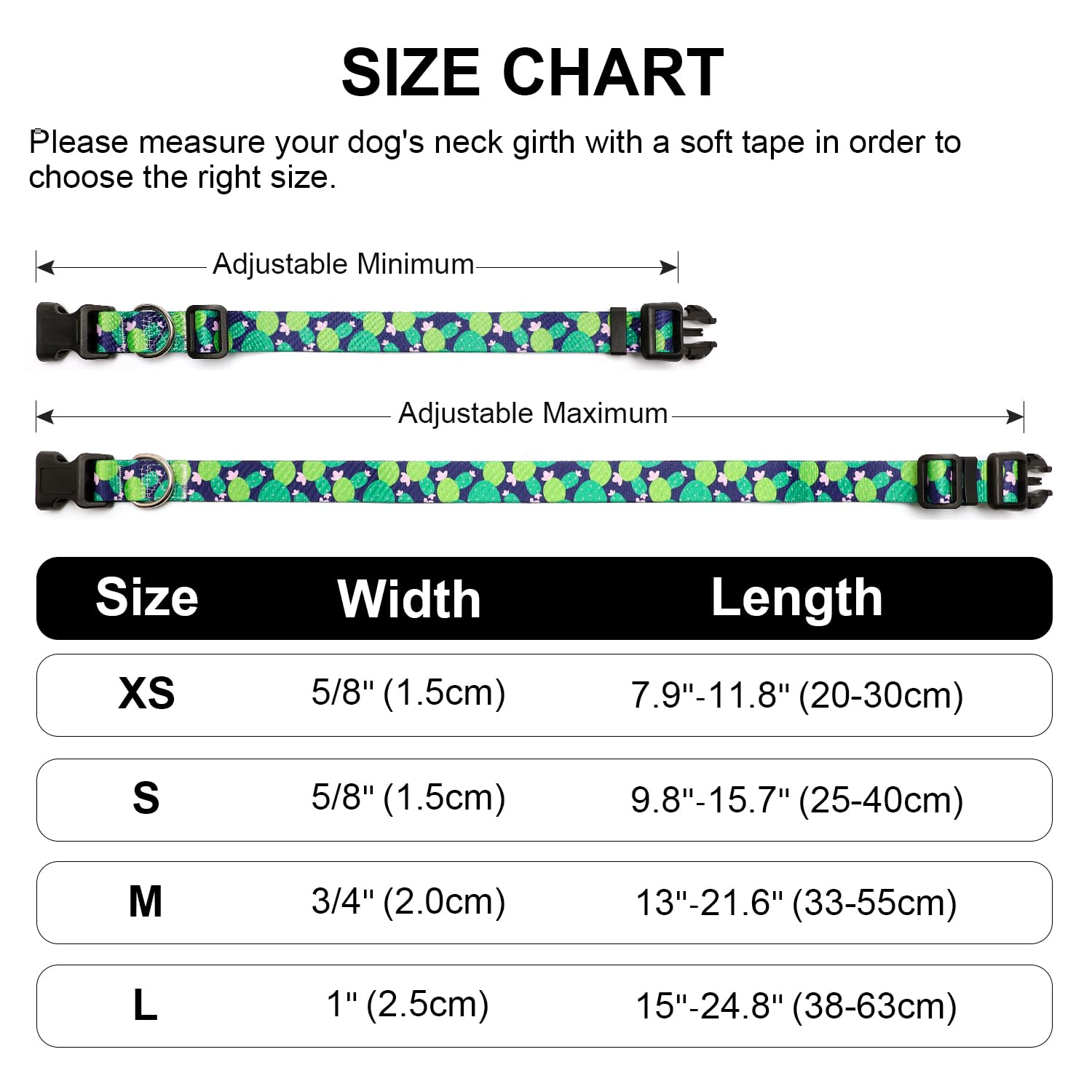 Mercano Adjustable Dog Collar - Special Design Patterns, Soft Nylon Comfortable Durable Pet Collar For Small Medium Large Dogs (M, Cactus)