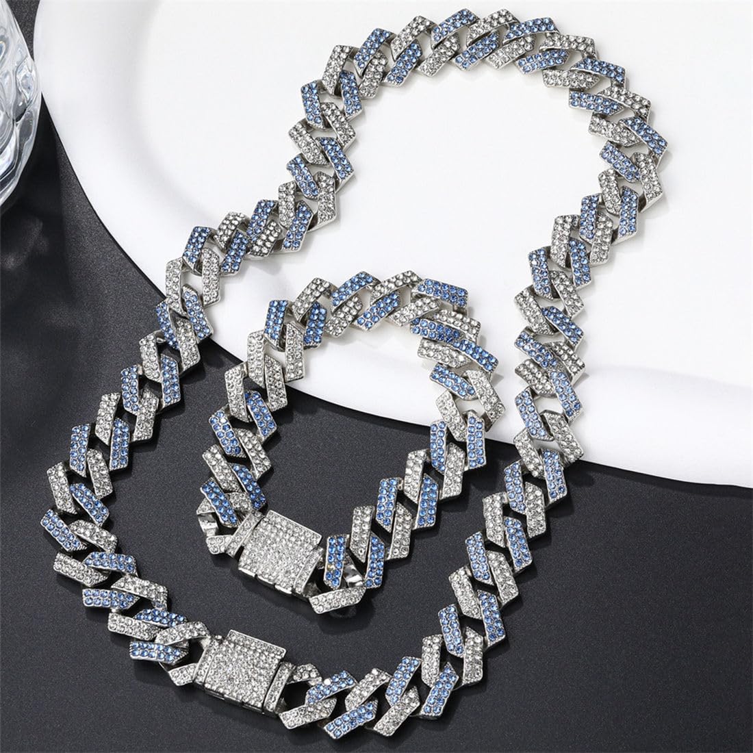 Silver Chain Dog Collar For Large Dogs, Bling Diamond Cuban Link Dog Collars Glitter Rhinestone Dog Necklace For Small Medium La
