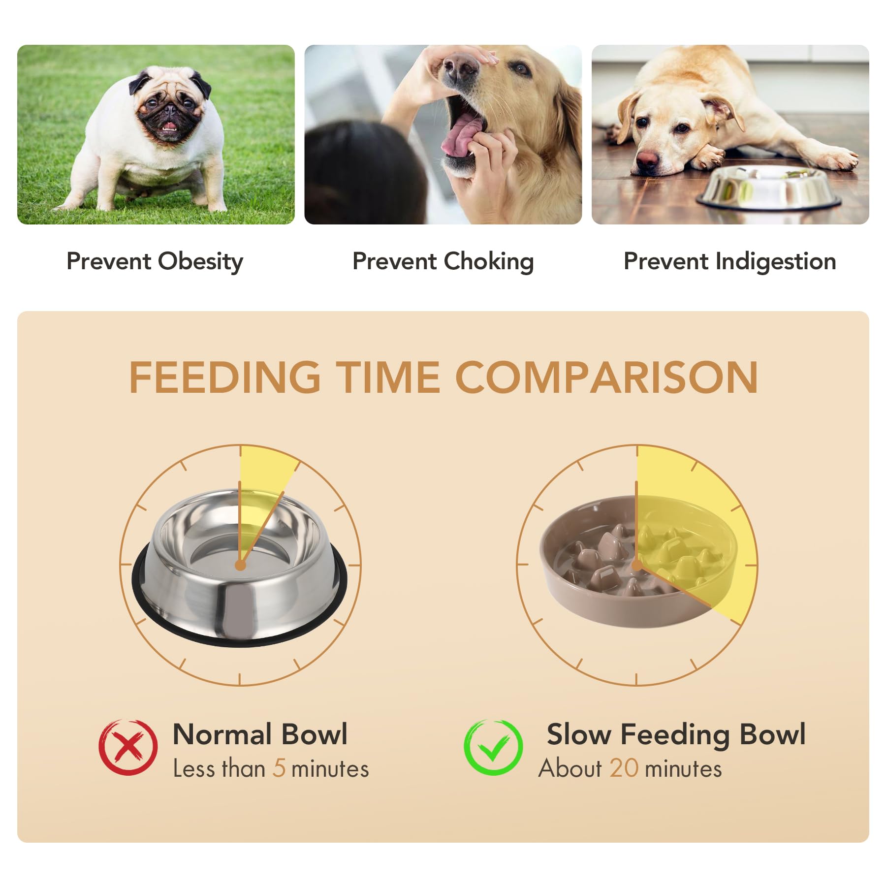 Havniva Ceramic 1.6 Cup Dog Raised Slow Feeder Set, Elevated Bowl with Wooden Stand for Medium and Large Dog, 8.2inch Slow Feede