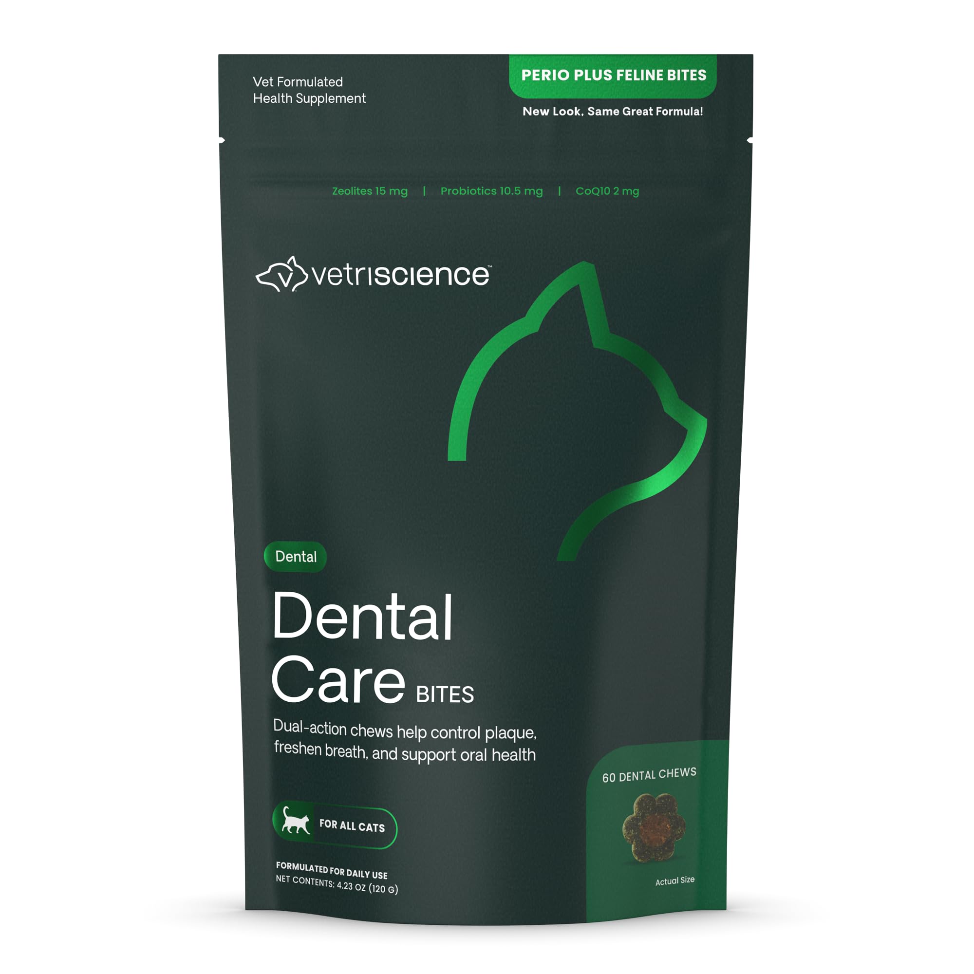 VetriScience Perio Plus Cat Teeth Cleaning Bites - Advanced Cat Breath Freshener - Dual Action Cat Dental Care Formula for Plaqu