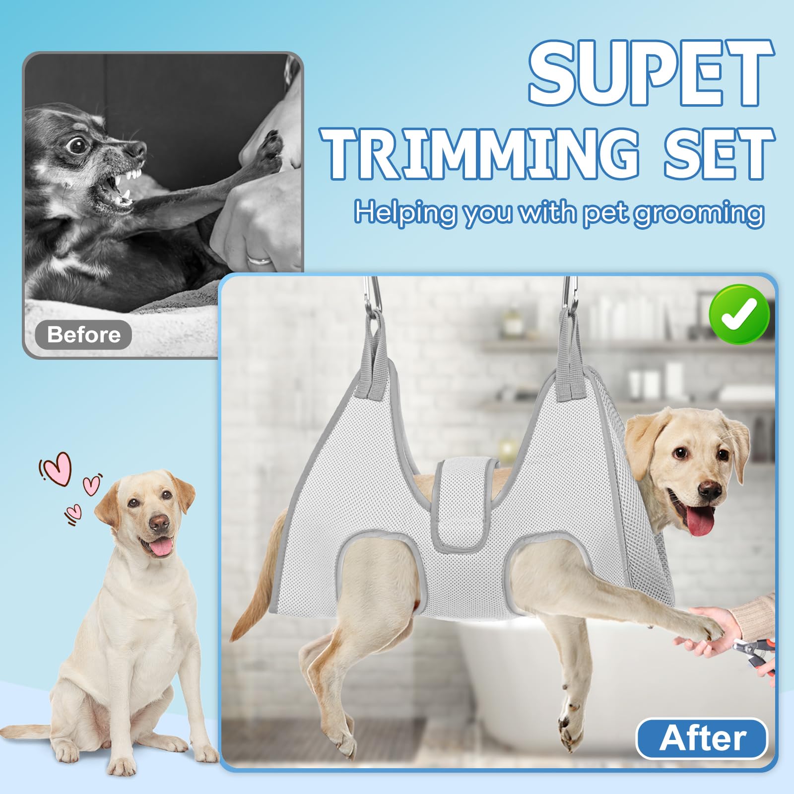 Supet Dog Grooming Hammock, New Pink Small Dog Sling For Nail Trimming, Back Protect Hanging Harness For Claw Care, Nail Trimmin