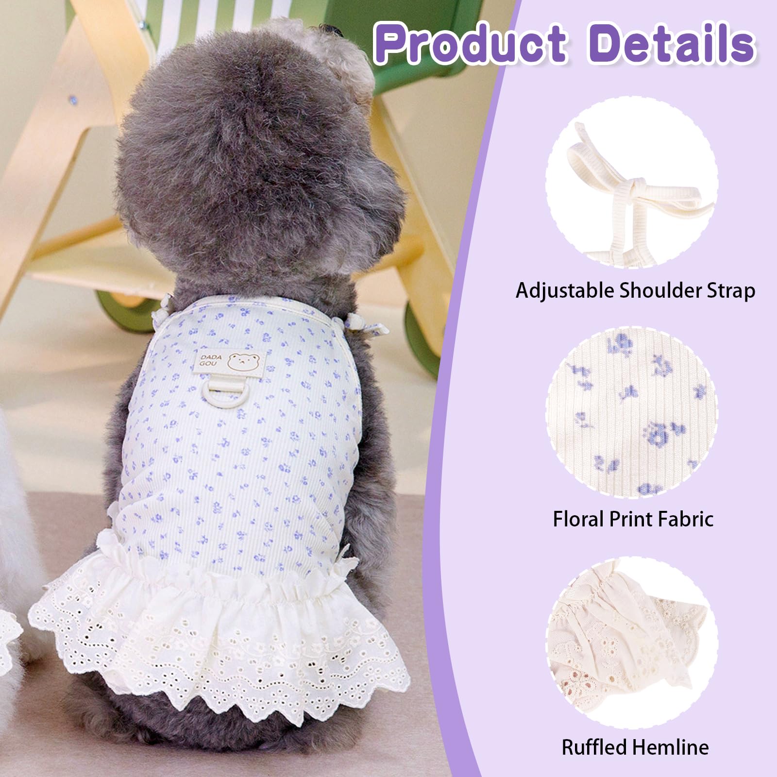 Yaopelky Dog Summer Clothes For Small Medium Dogs Cat Daisy Flower Cute Pet Dress With D-Ring Sleeveless Puppy Outfits Doggy Shi
