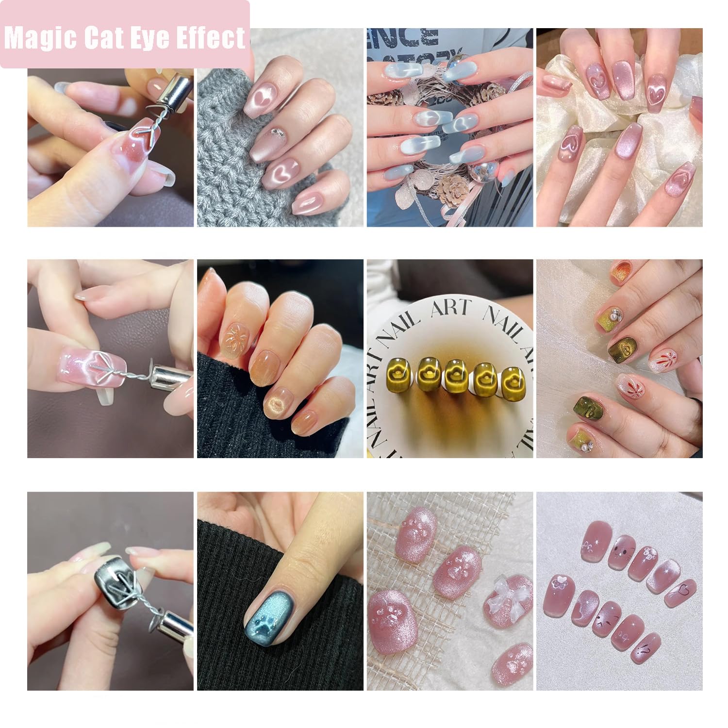 Weilusi 3 In 1 Cat Eye Gel Polish Double-Head Magnet Wand + 1Pc Strong Cylinder Cat Eye Magnet + 5Pcs Iron Wire For Heart Cat'S