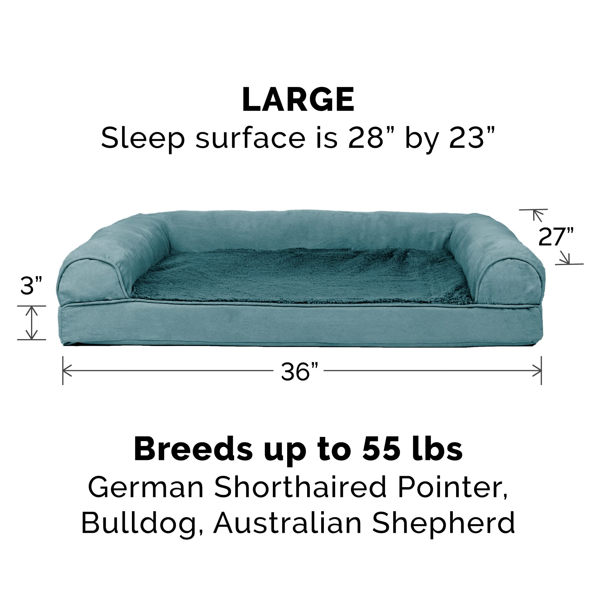 Furhaven Orthopedic Dog Bed For Large/Medium Dogs W/ Removable Bolsters & Washable Cover, For Dogs Up To 55 Lbs - Plush & Suede Sofa - Deep Pool, Large