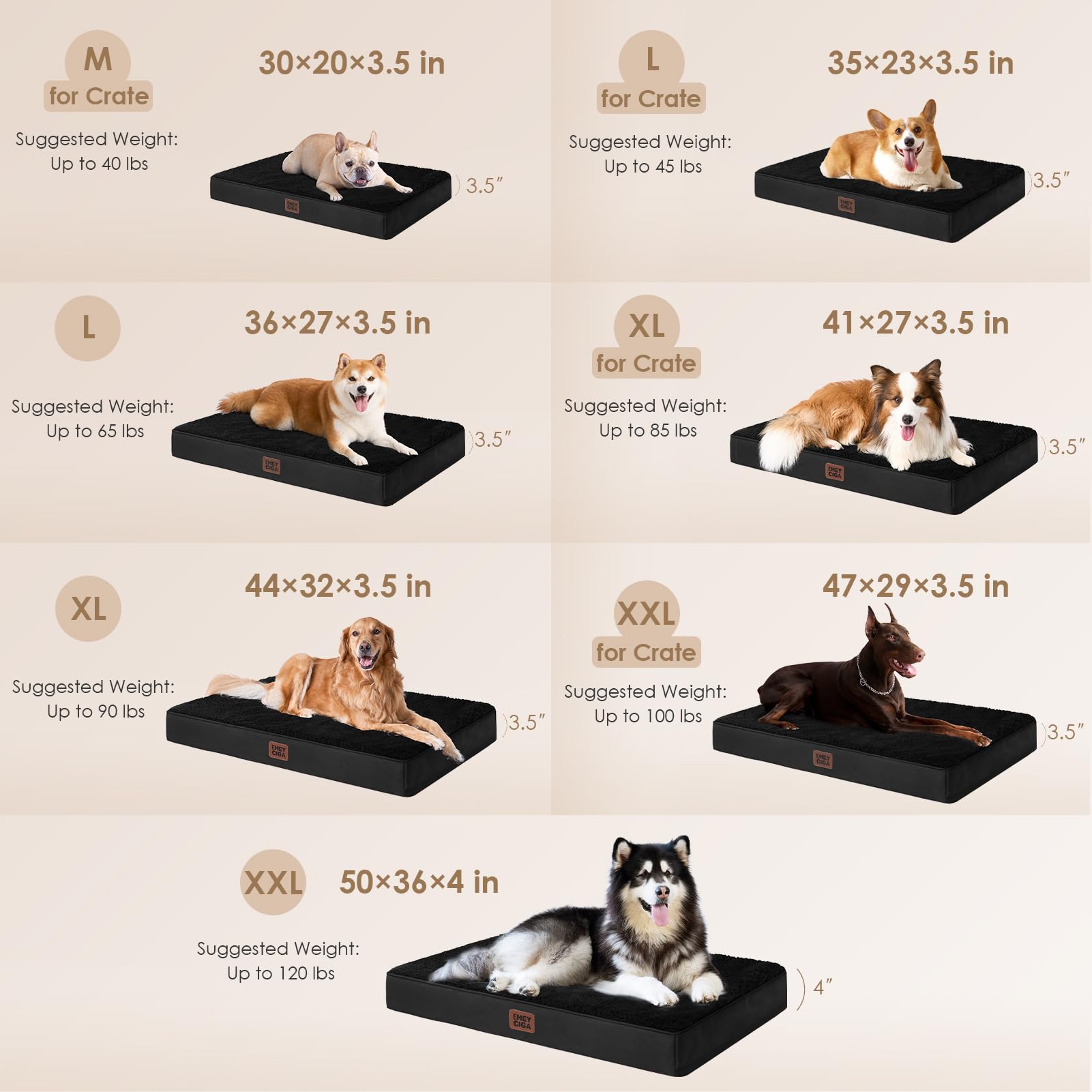 EHEYCIGA Orthopedic XL Dog Bed - Removable Washable Cover, Black, 44"x32", Ideal for Extra Large Dogs, Durable Polyester